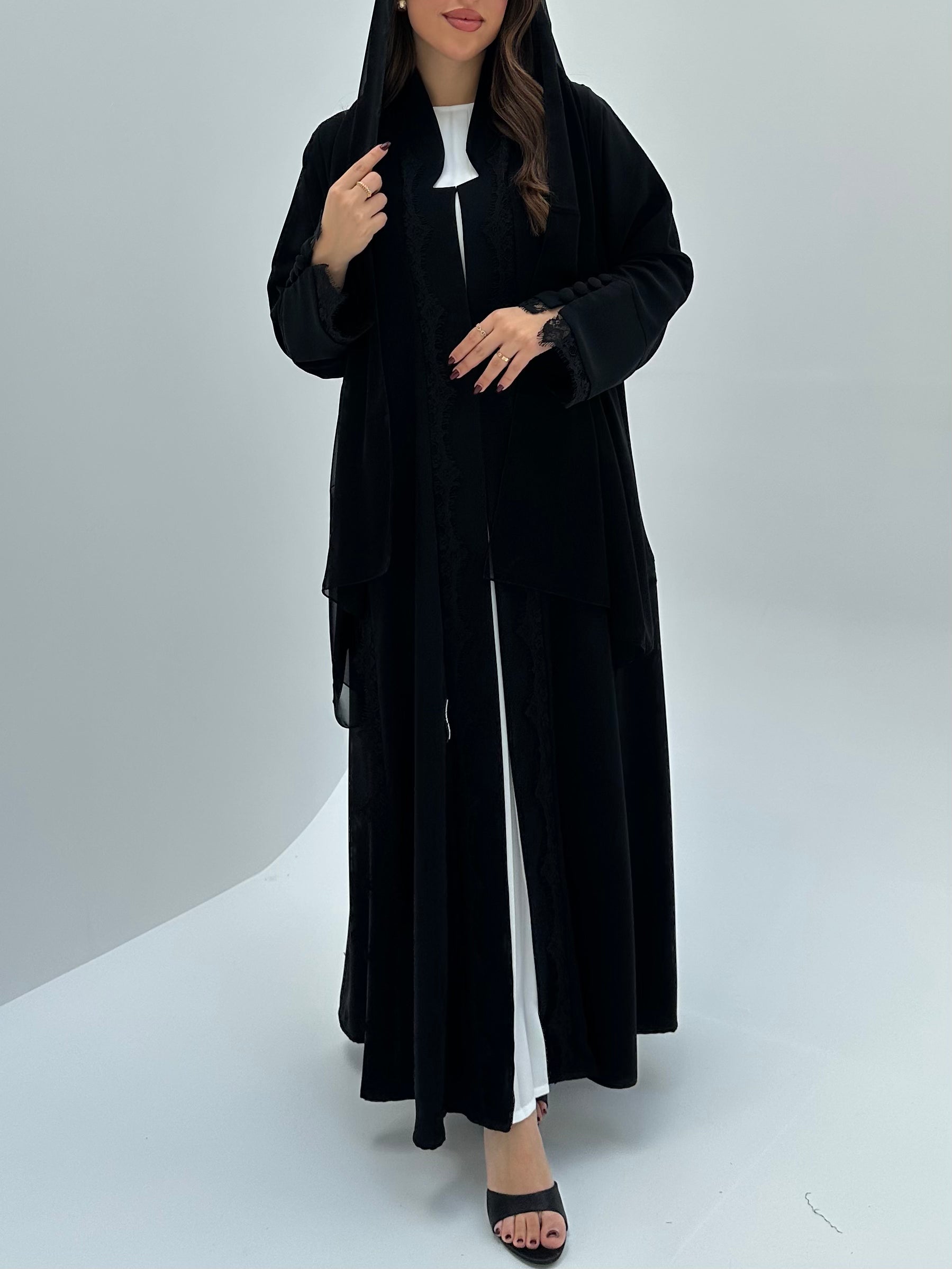 C 1729 Black Lace Abaya