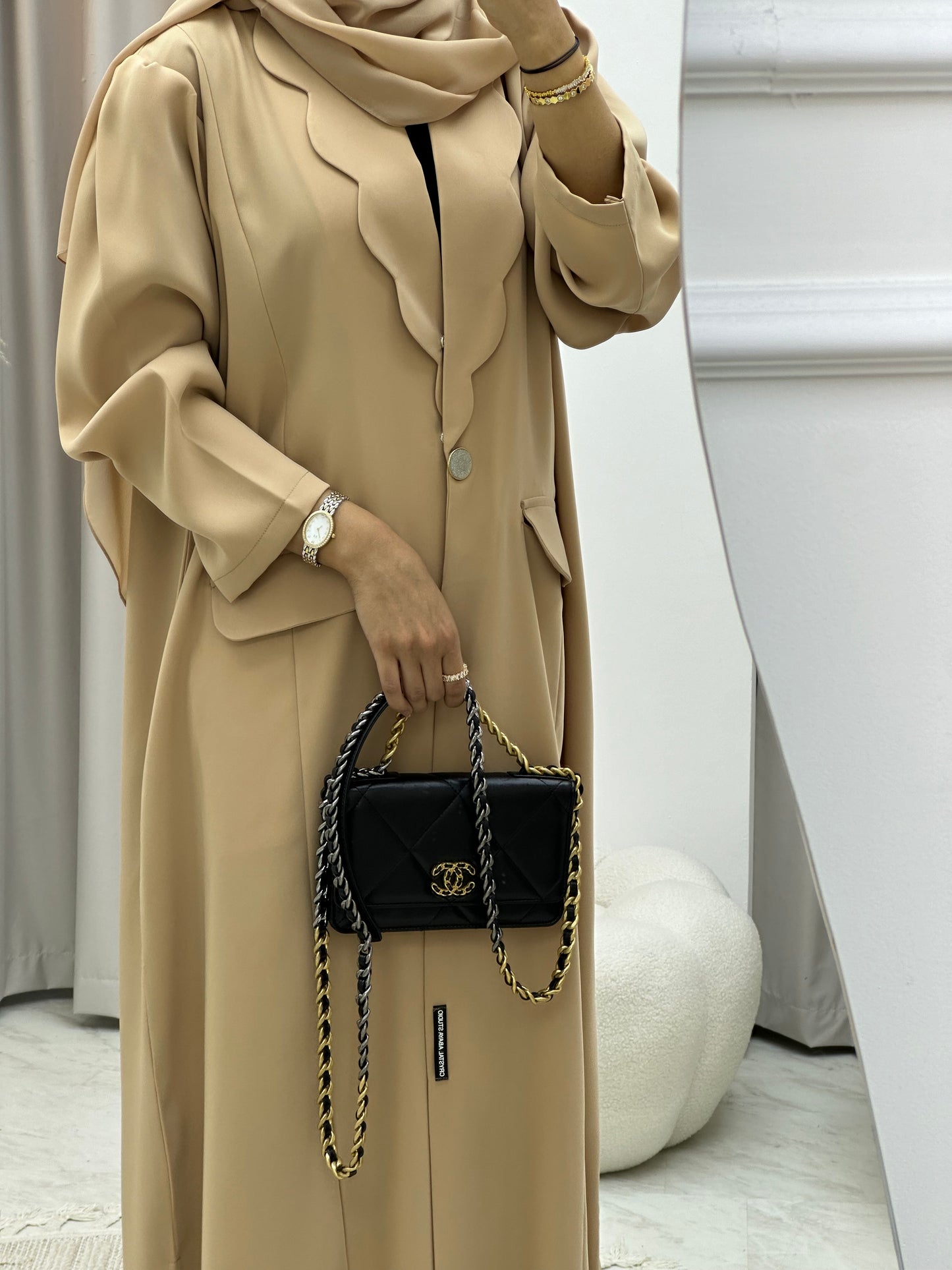 C 0133-02 Cream Coat Abaya