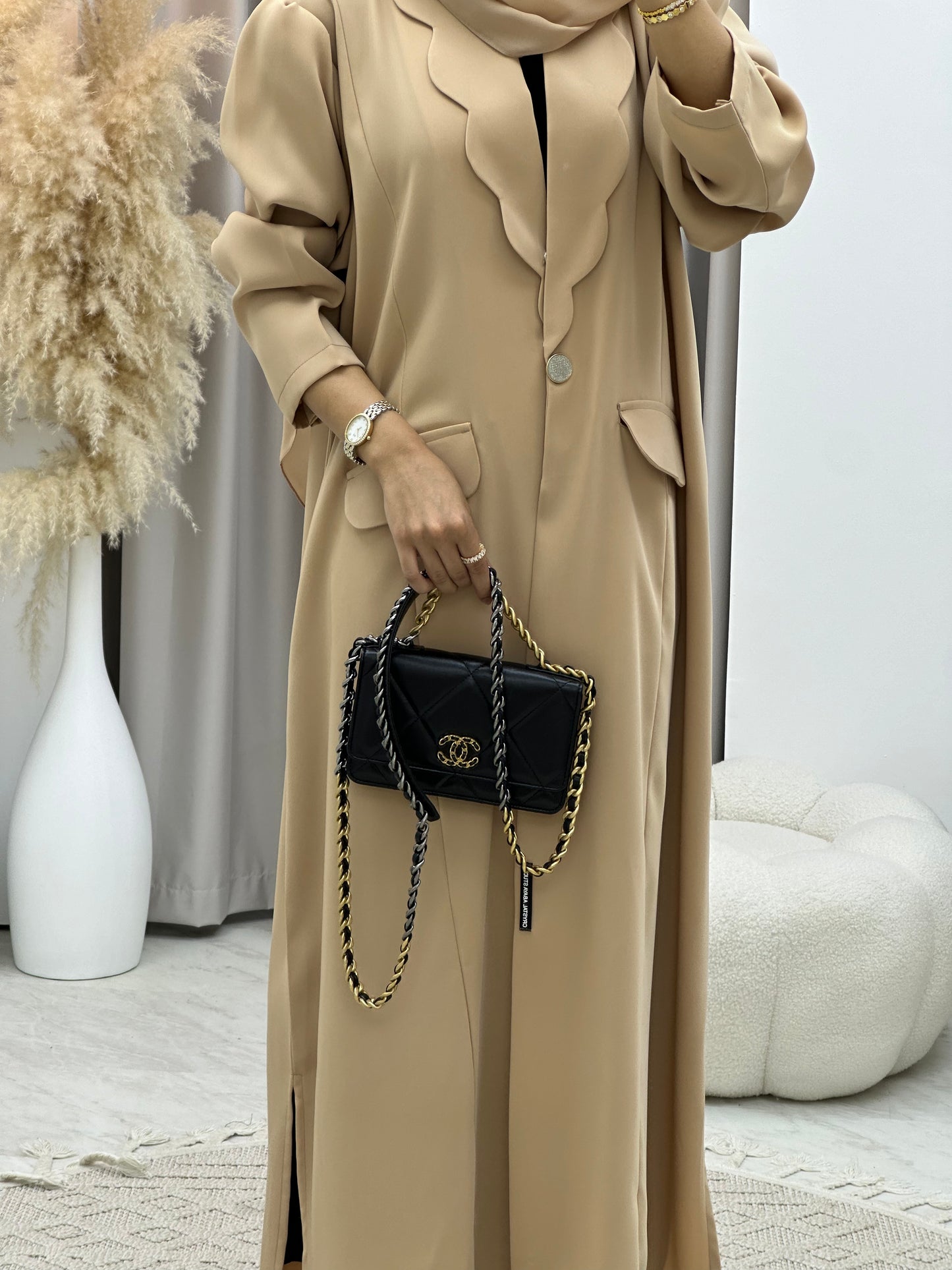 C 0133-02 Cream Coat Abaya