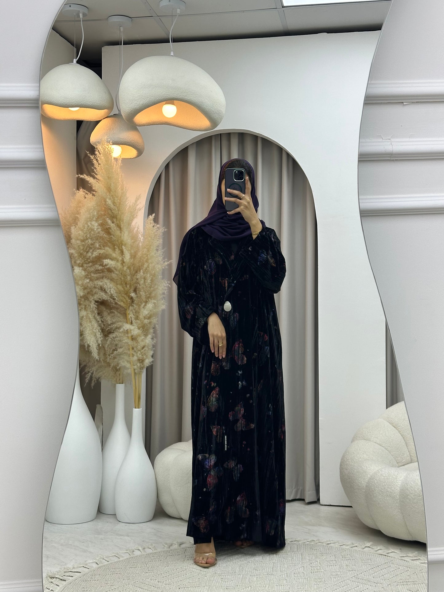 C 0569 Black Butterfly Velvet Abaya