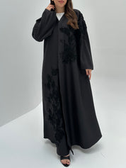 C 1730 Black Floral Beaded Abaya