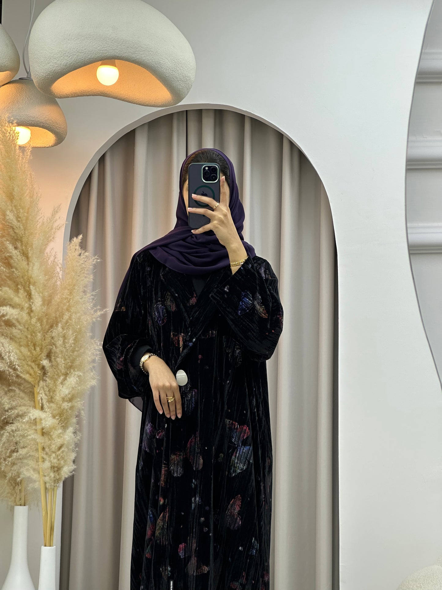 C 0569 Black Butterfly Velvet Abaya