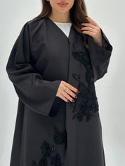 C 1730 Black Floral Beaded Abaya