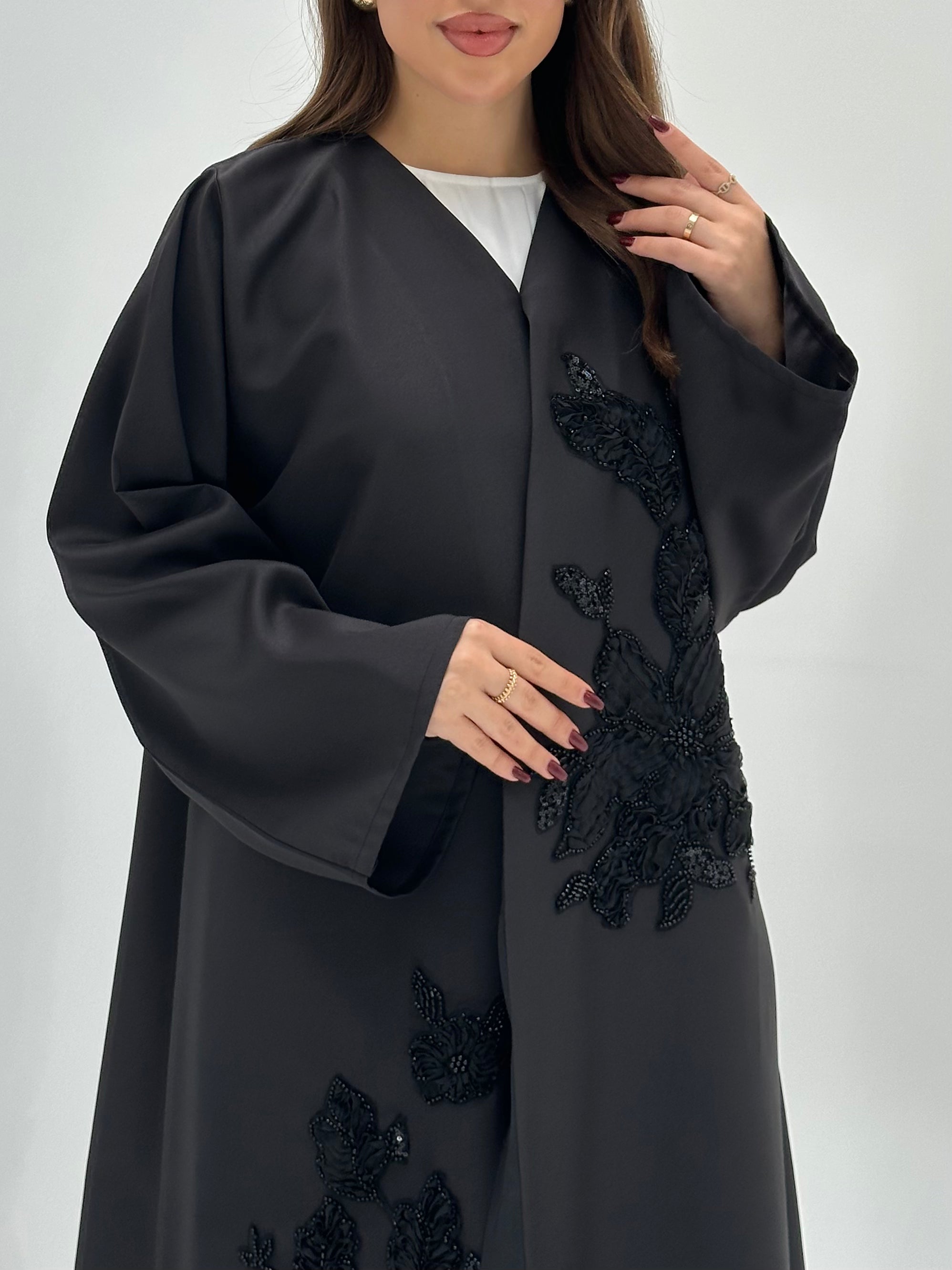 C 1730 Black Floral Beaded Abaya