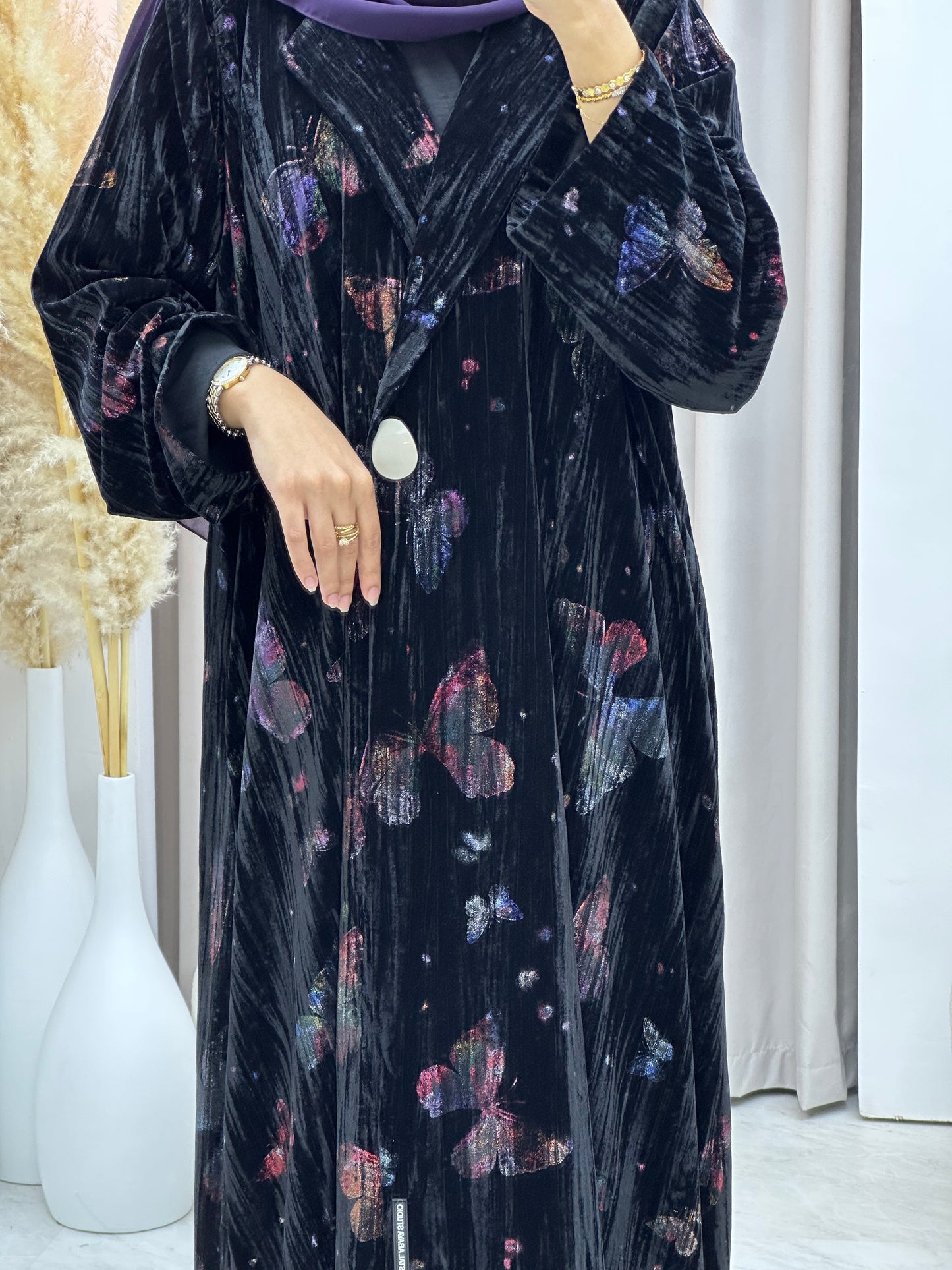 C 0569 Black Butterfly Velvet Abaya