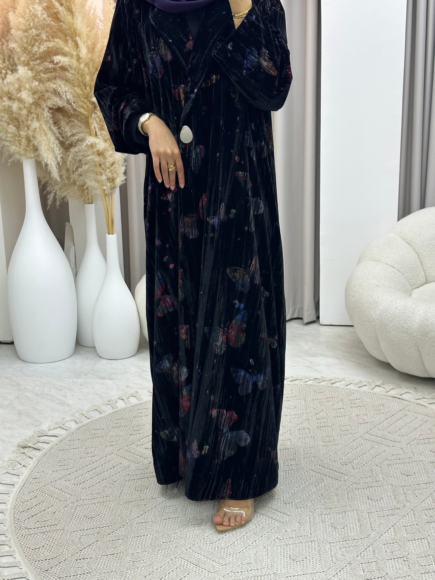 C 0569 Black Butterfly Velvet Abaya