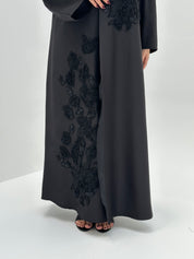 C 1730 Black Floral Beaded Abaya