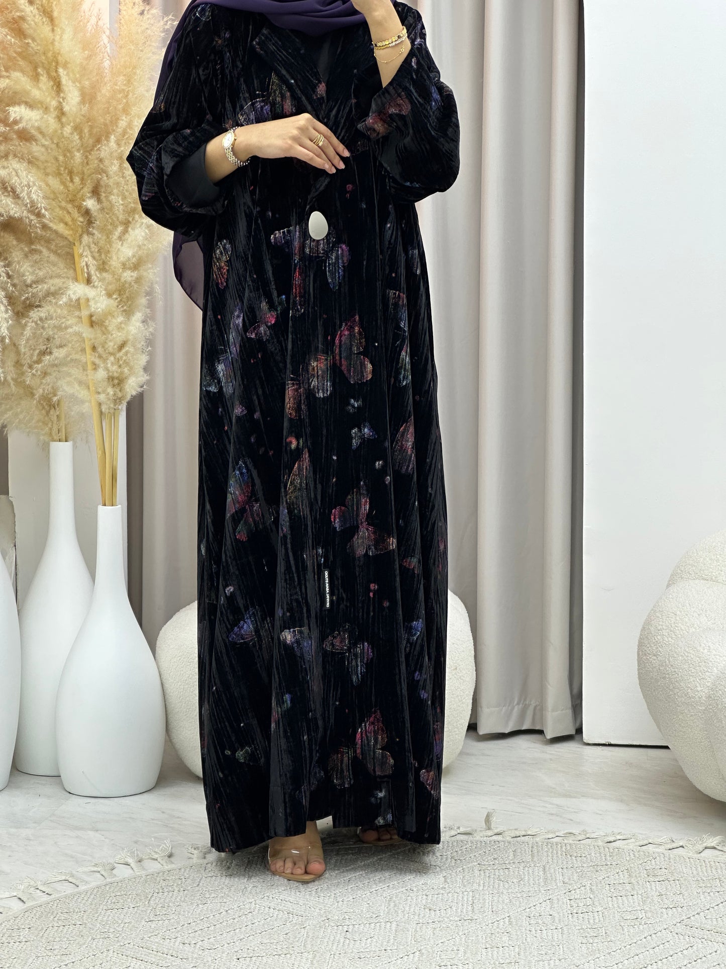 C 0569 Black Butterfly Velvet Abaya