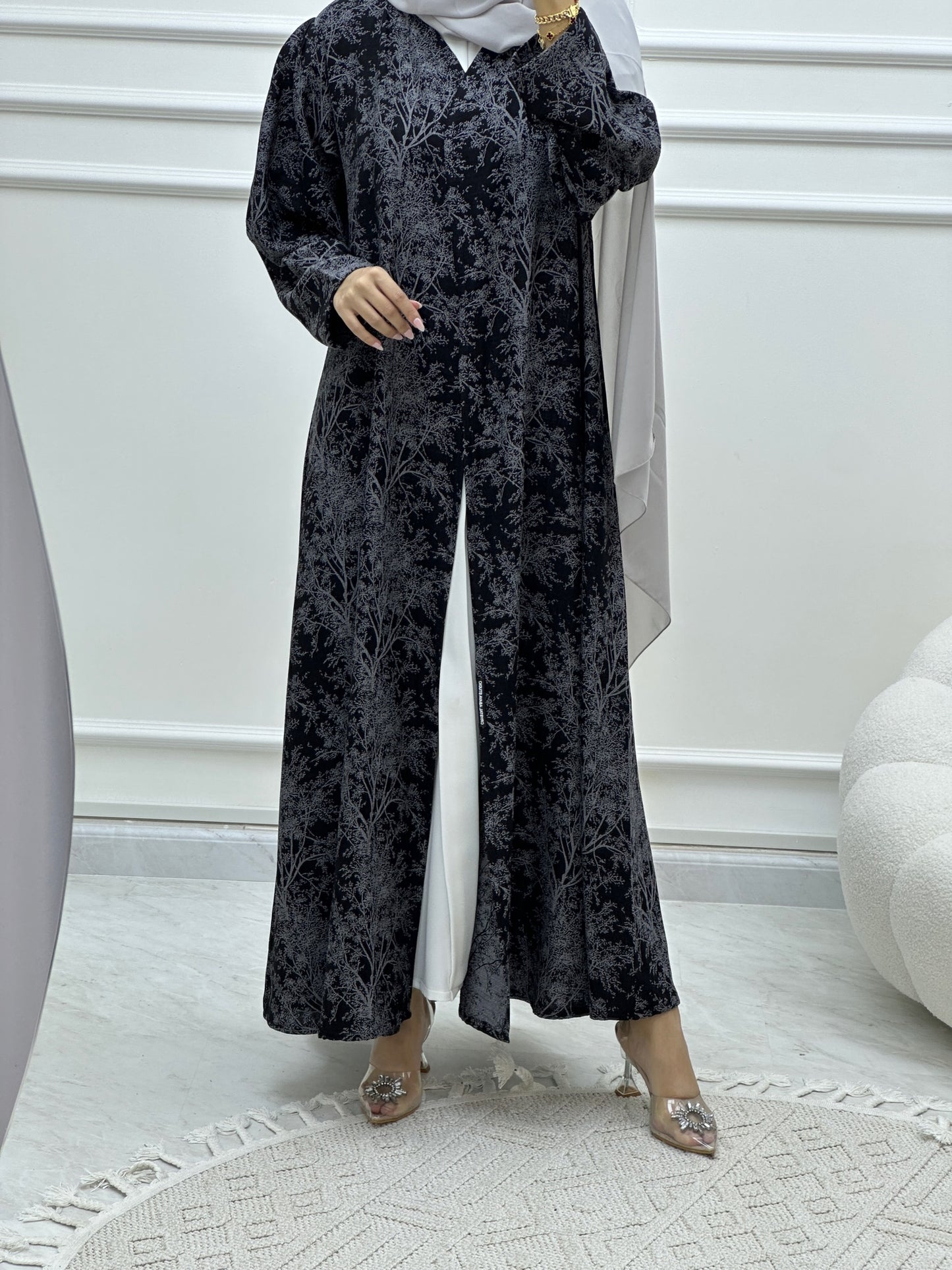 C Blossom Bisht Budget Grey Abaya