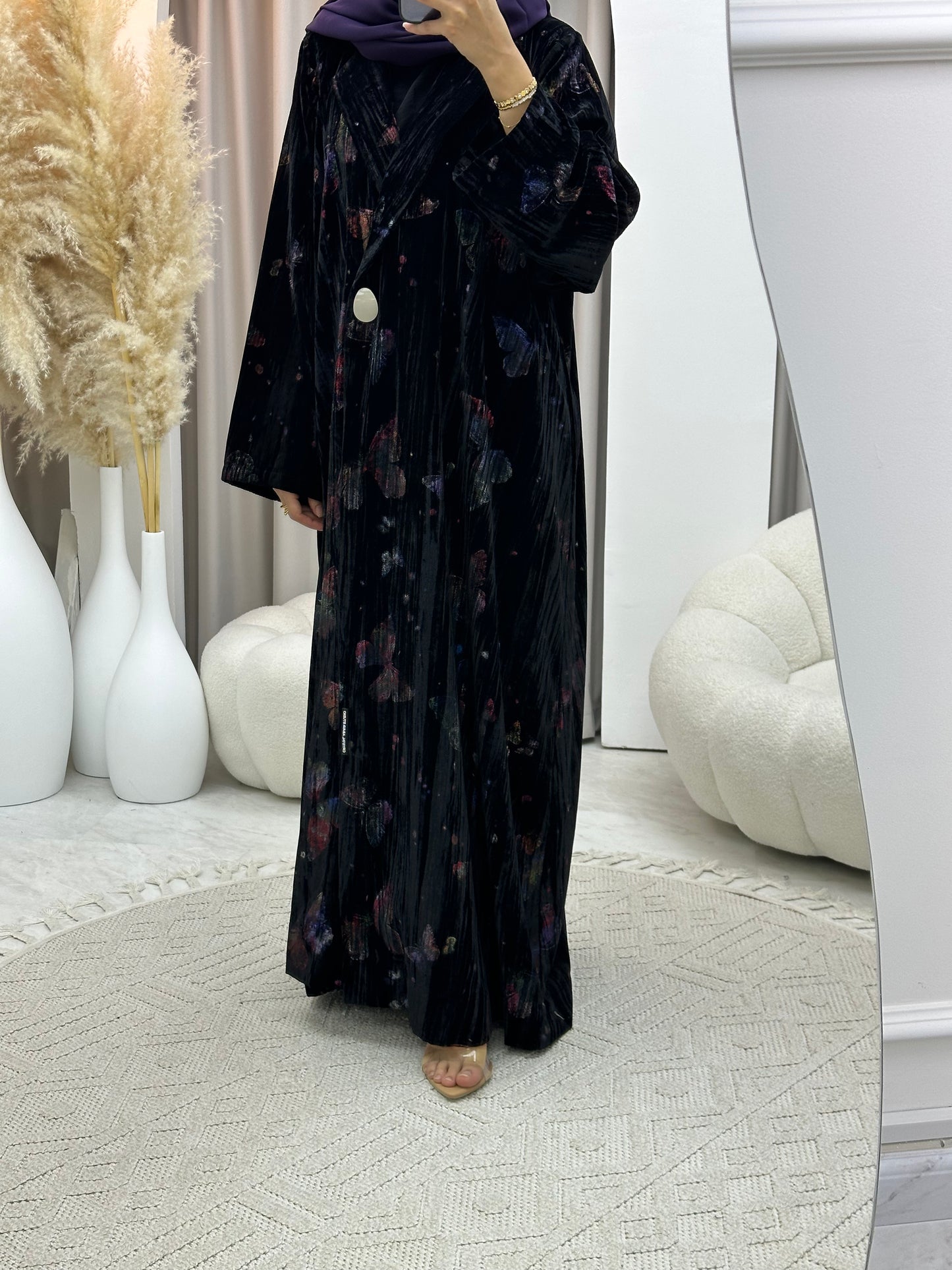 C 0569 Black Butterfly Velvet Abaya