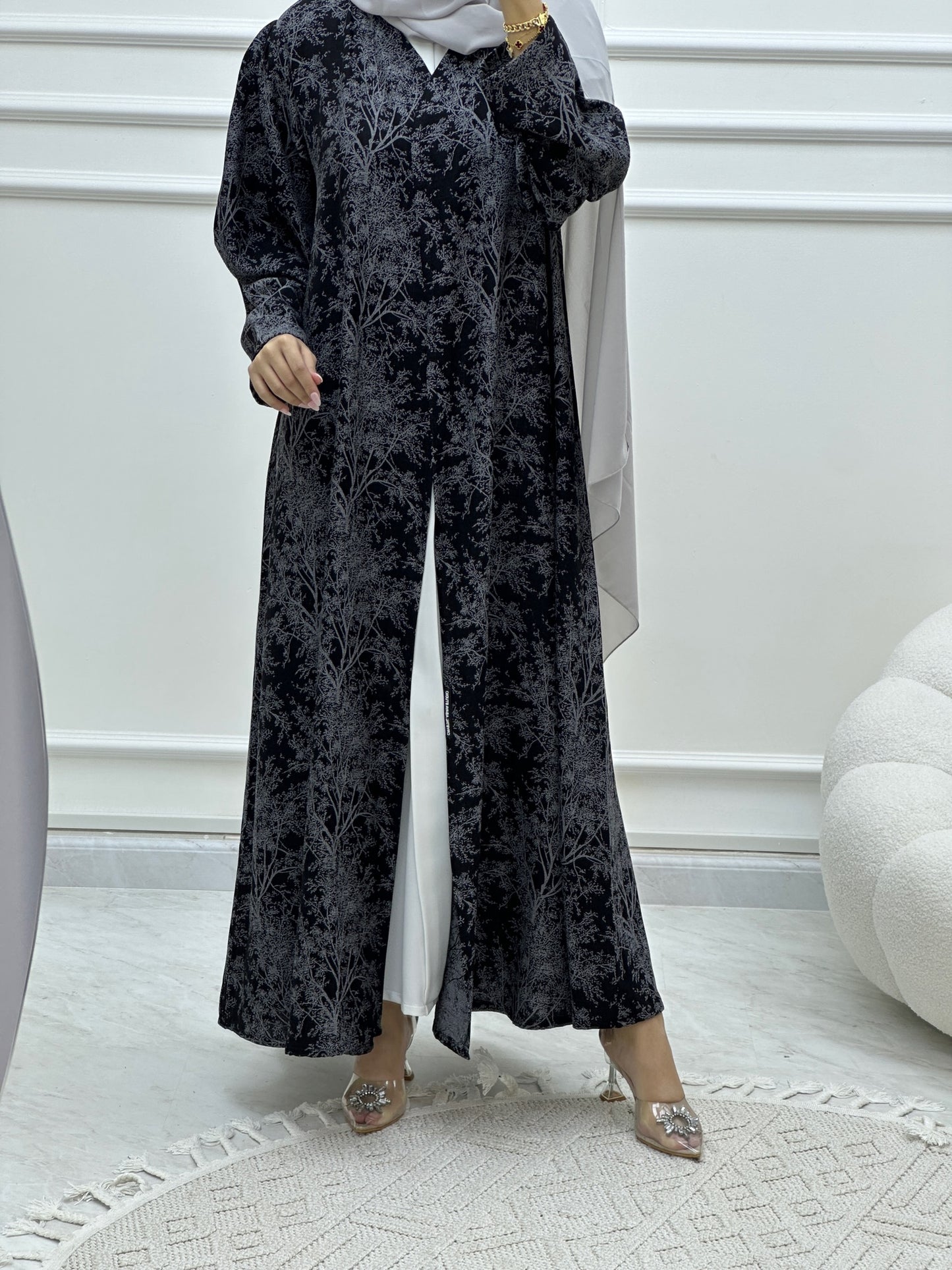 C Blossom Bisht Budget Grey Abaya