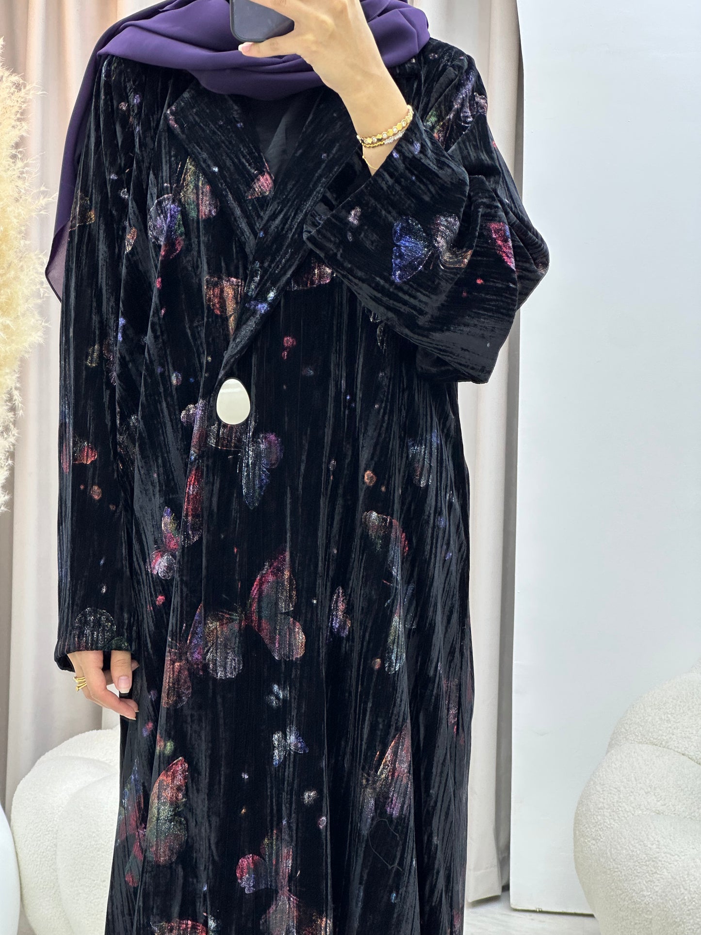 C 0569 Black Butterfly Velvet Abaya