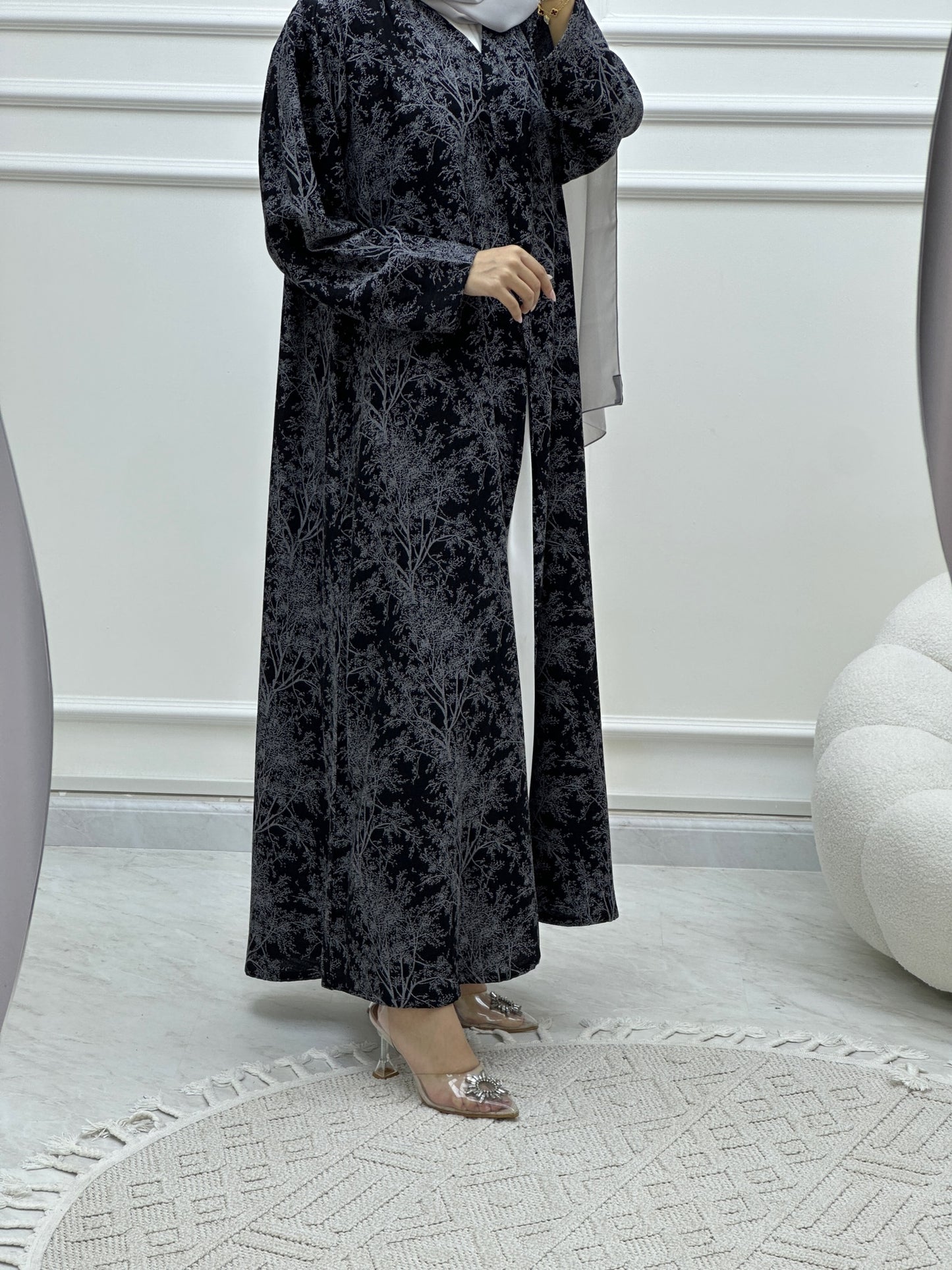 C Blossom Bisht Budget Grey Abaya