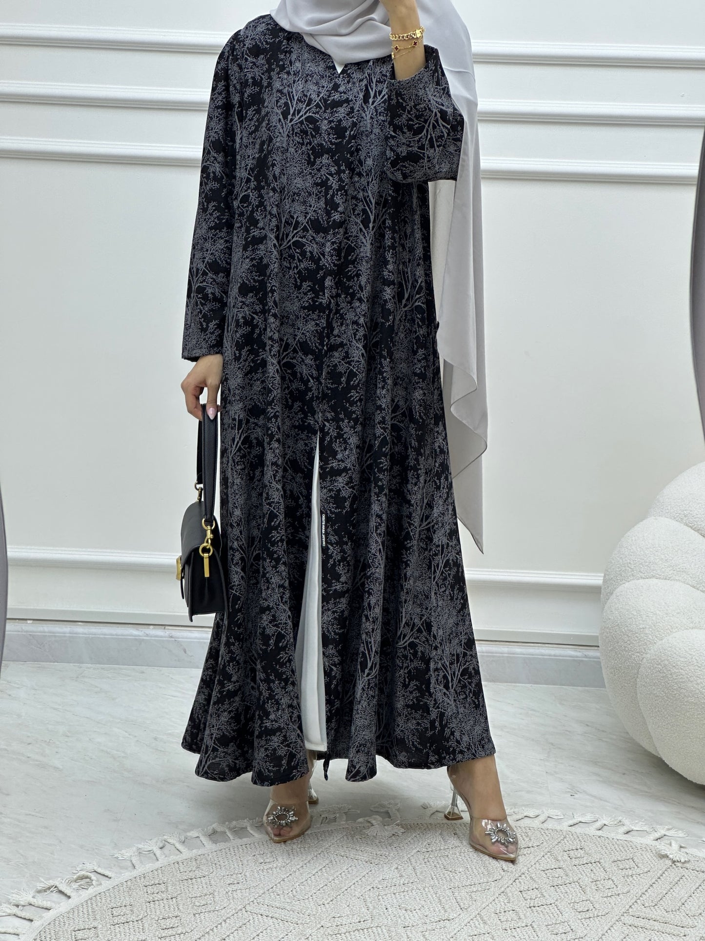 C Blossom Bisht Budget Grey Abaya