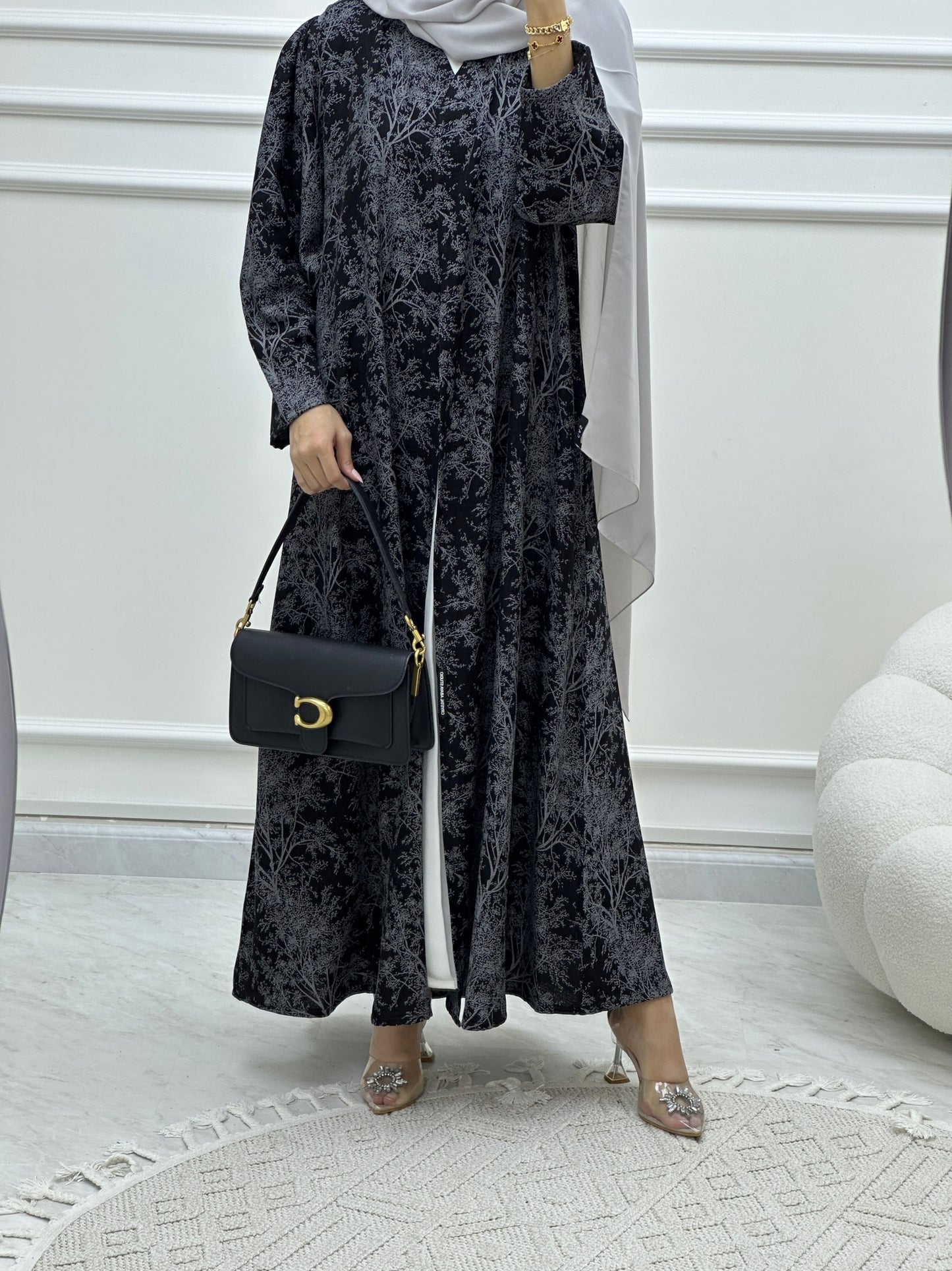 C Blossom Bisht Budget Grey Abaya