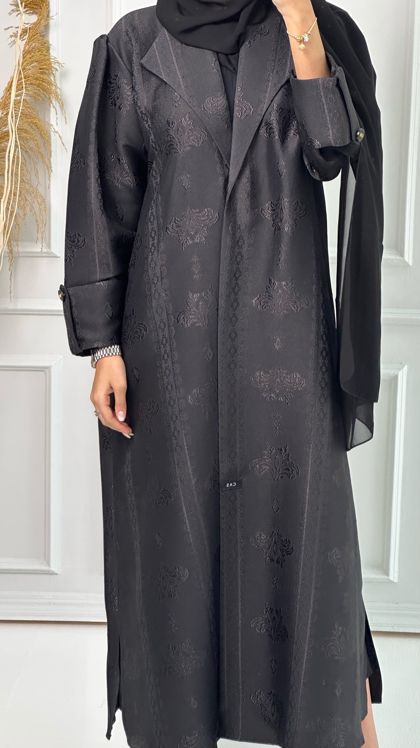 C Floral Print Jacquard Coat Abaya Set 02