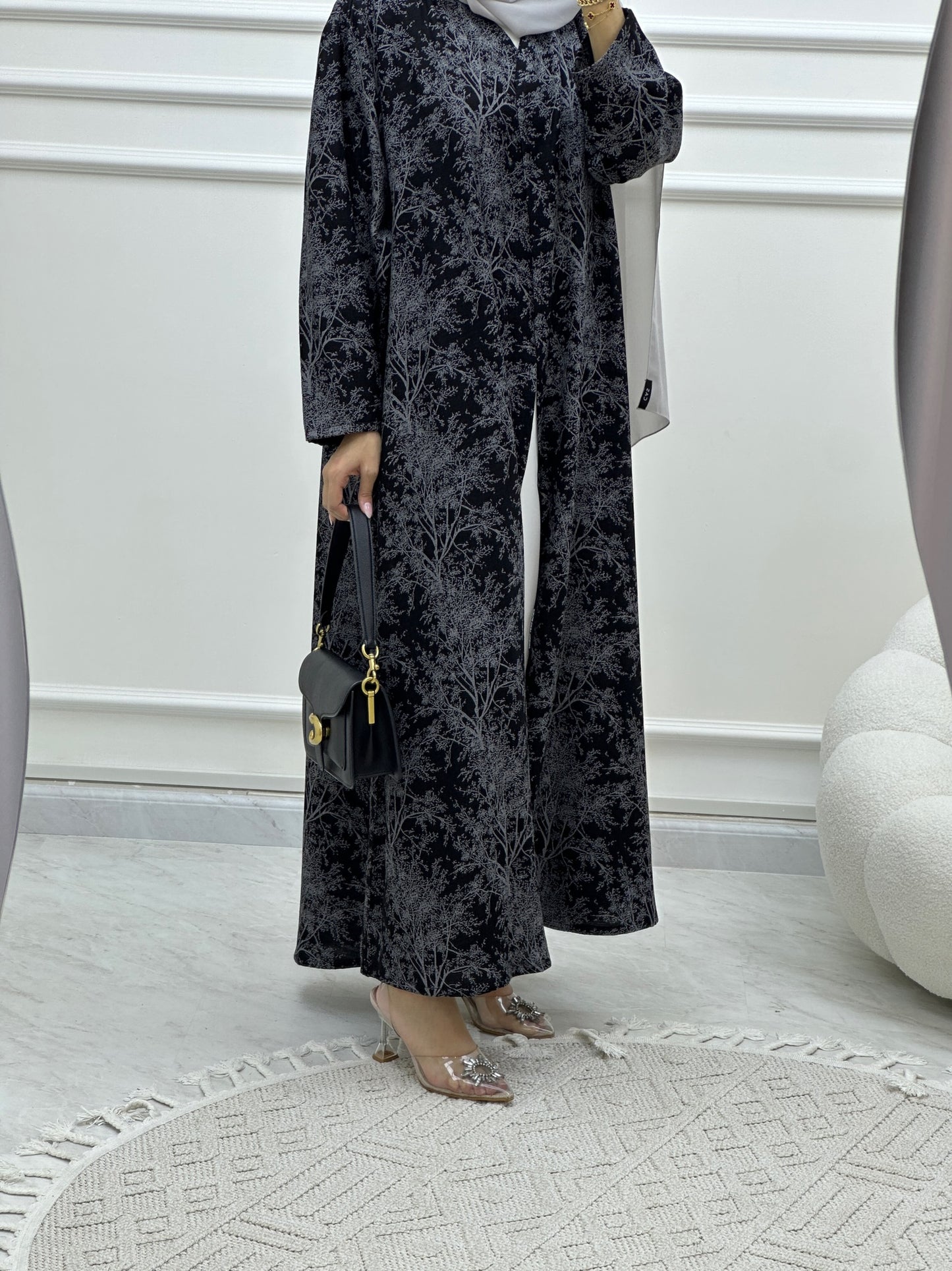 C Blossom Bisht Budget Grey Abaya