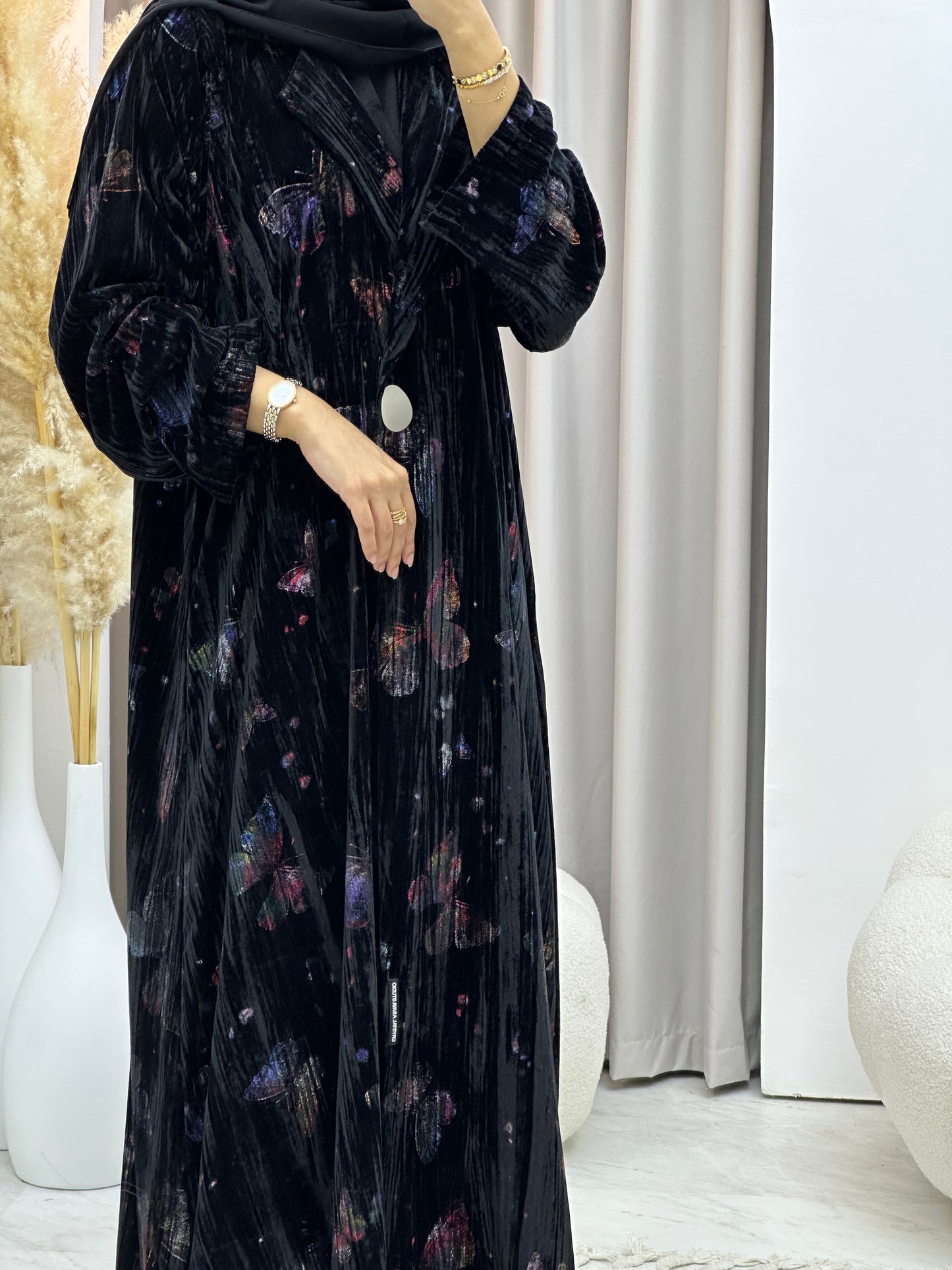 C 0569 Black Butterfly Velvet Abaya