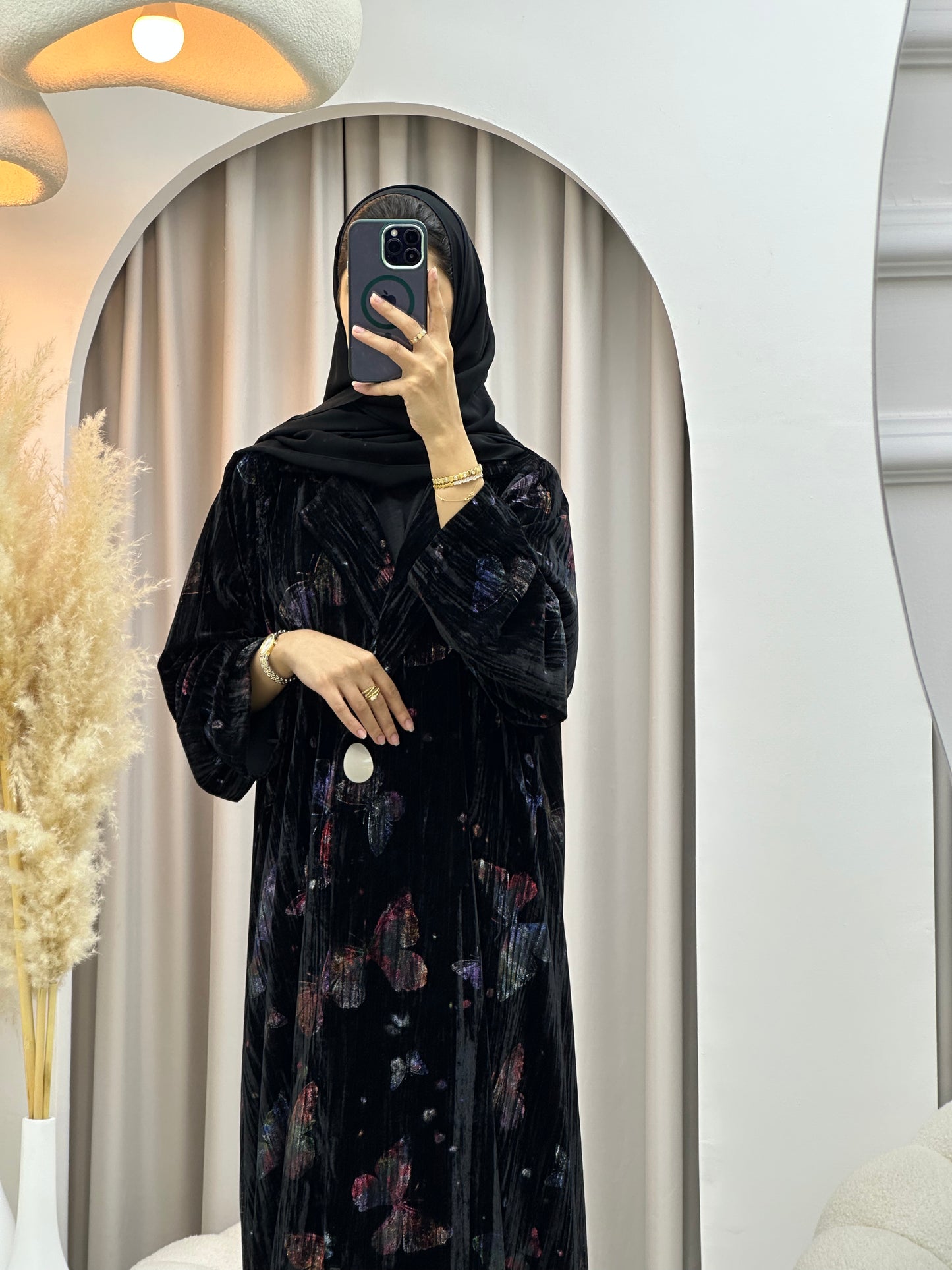 C 0569 Black Butterfly Velvet Abaya