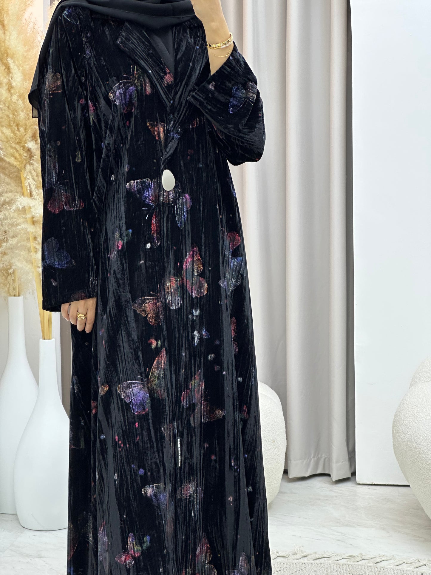 C 0569 Black Butterfly Velvet Abaya