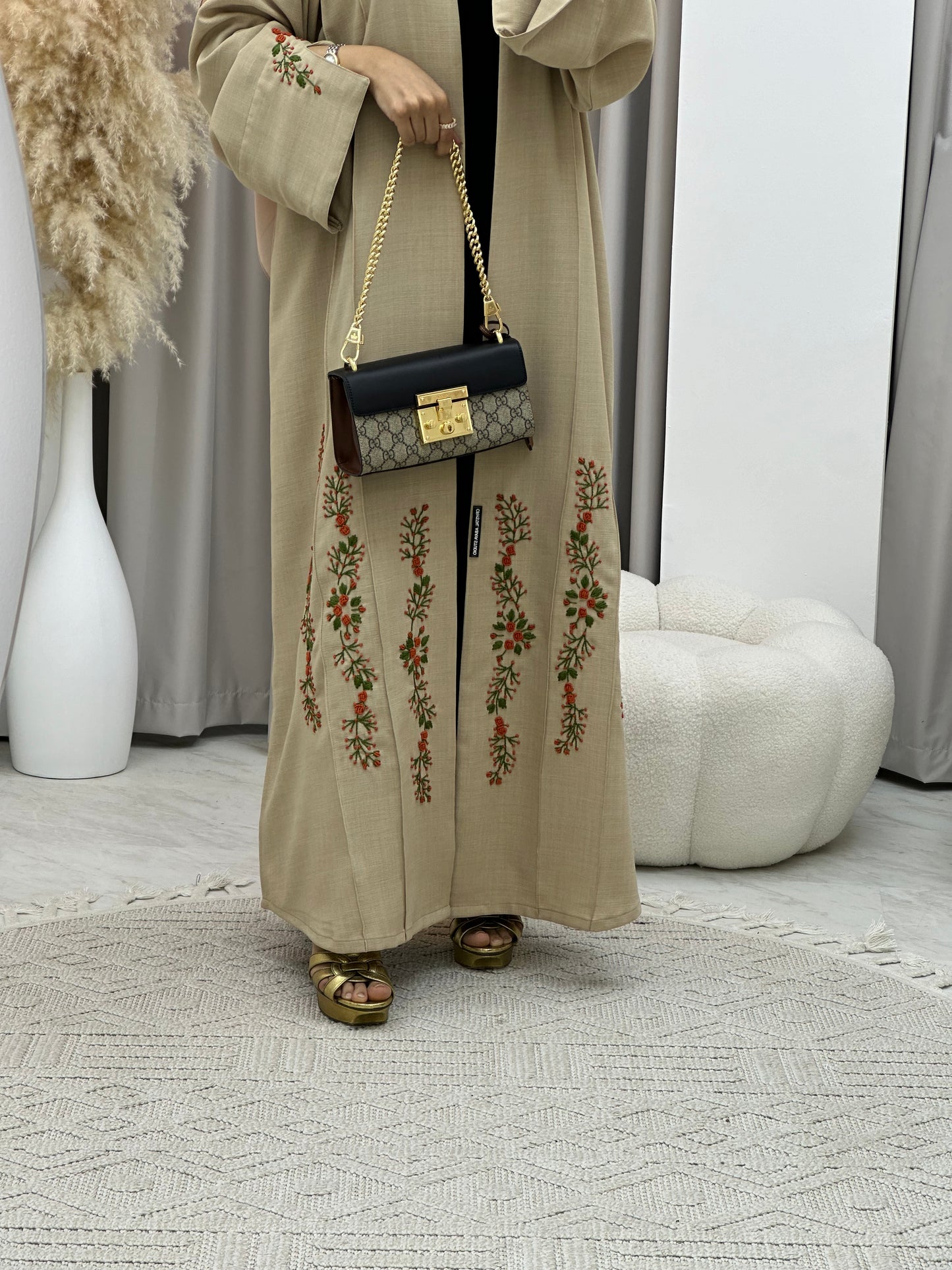 C 0135-02 Beige Embroidery Abaya