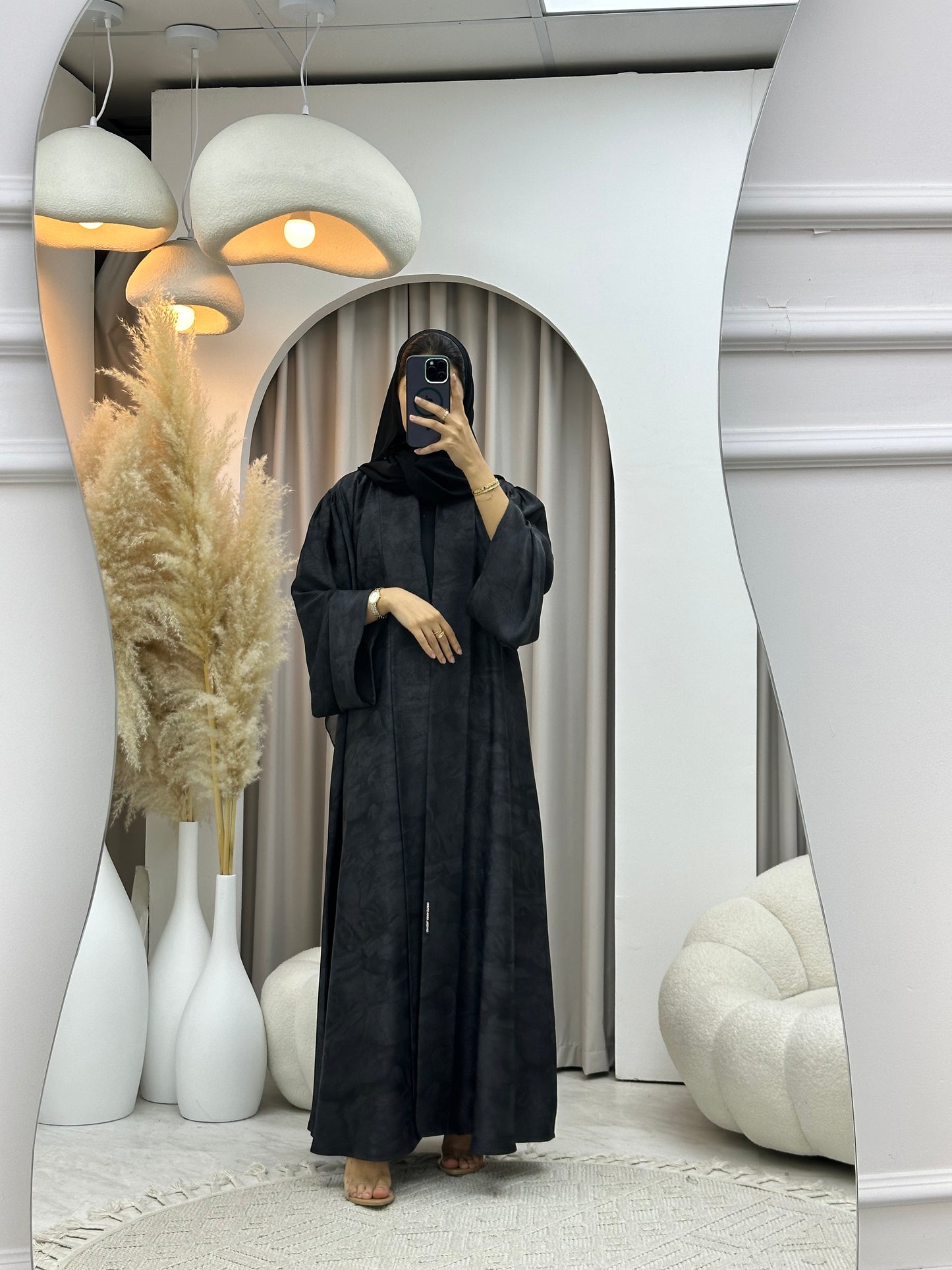 C 0572 Charcoal Black Marble Printed Abaya