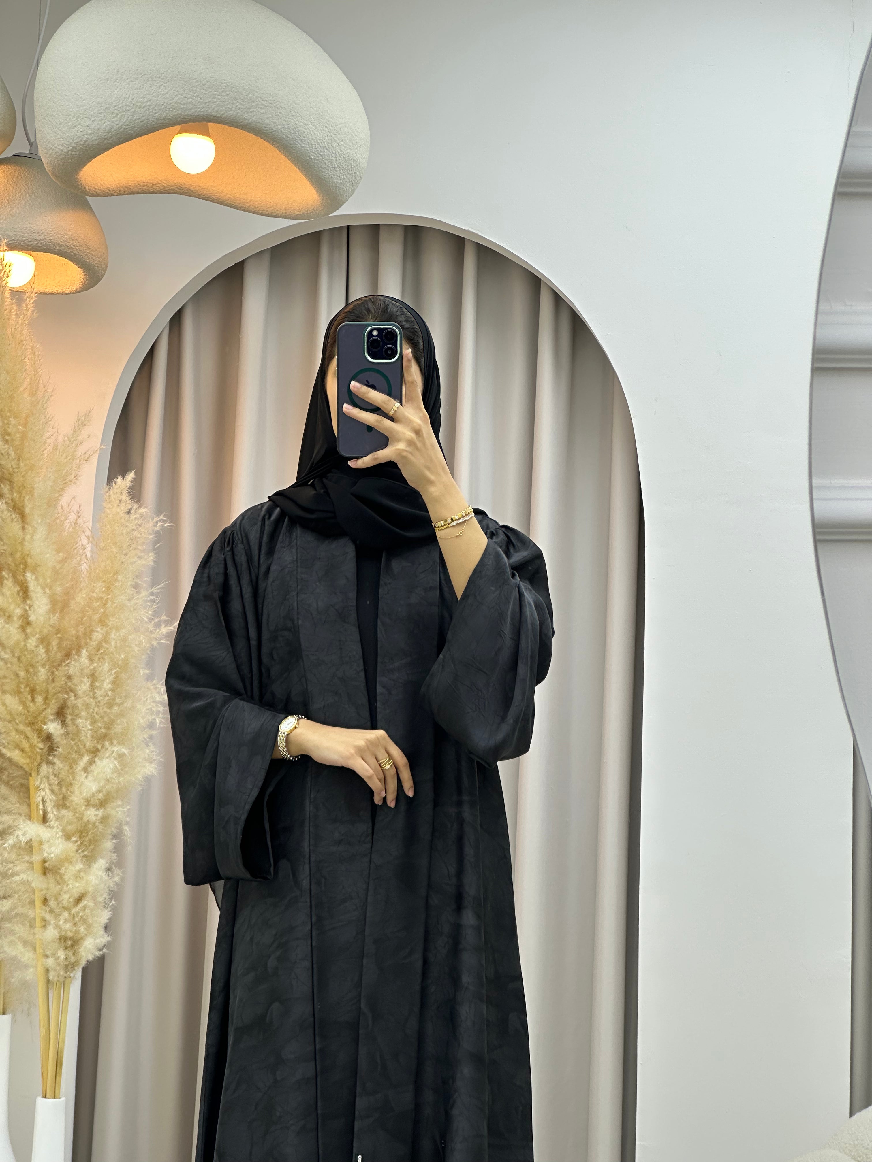 C RTW-U 0572 Charcoal Black Marble Printed Abaya