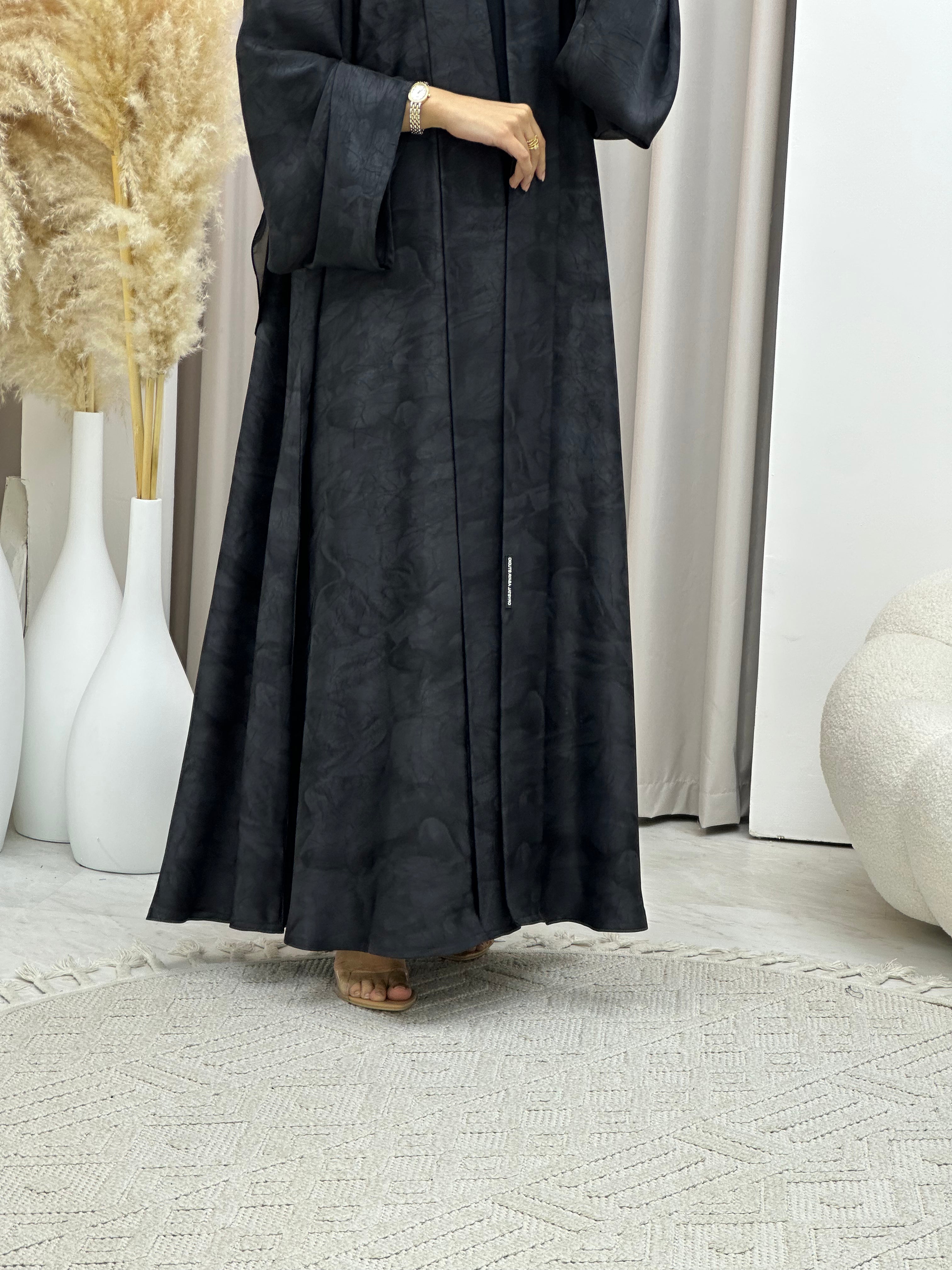 C RTW-U 0572 Charcoal Black Marble Printed Abaya