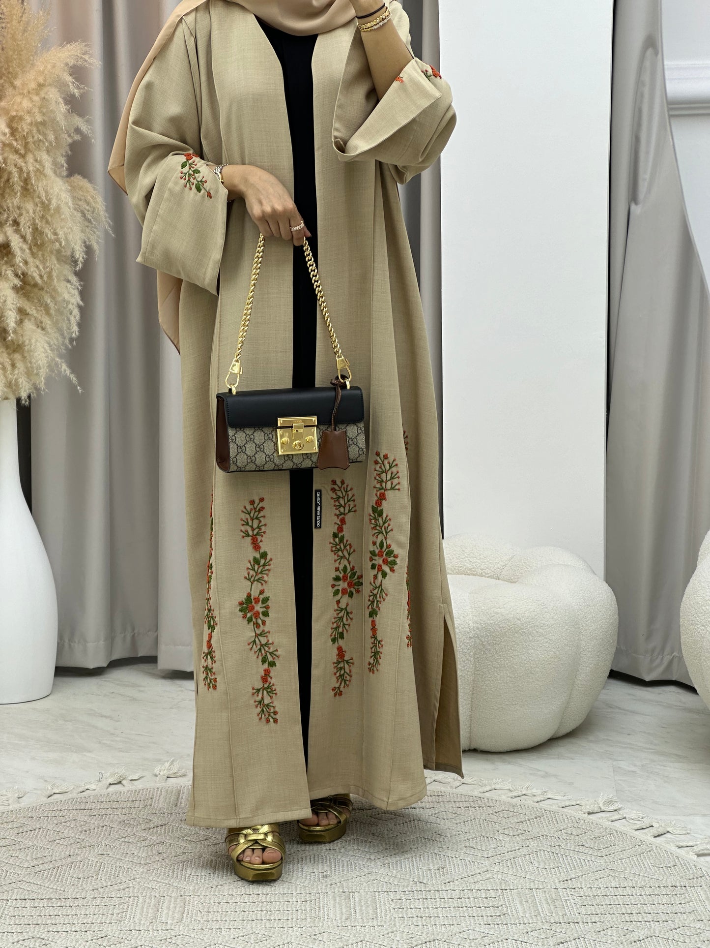 C 0135-02 Beige Embroidery Abaya