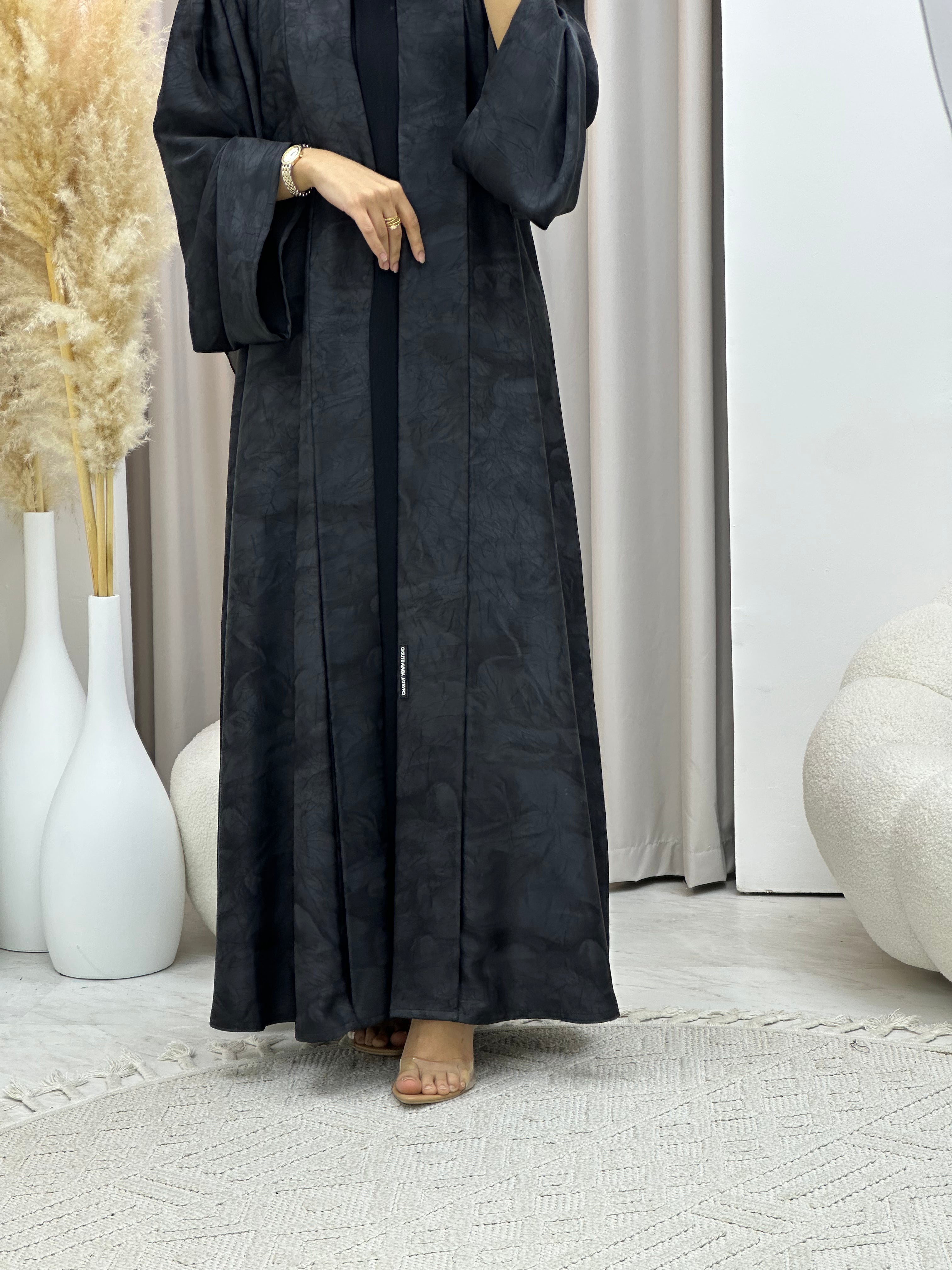 C RTW-U 0572 Charcoal Black Marble Printed Abaya