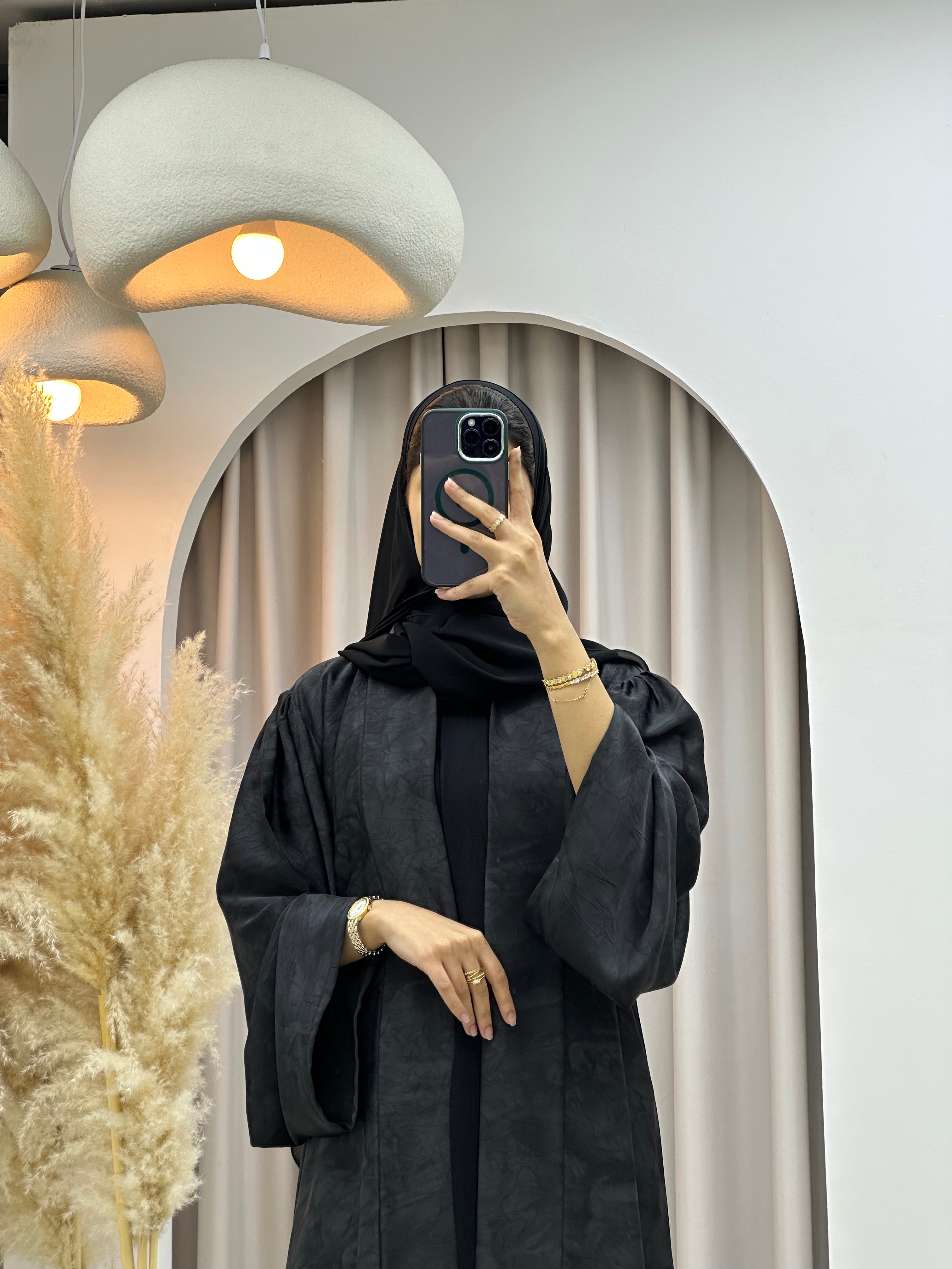 C RTW-U 0572 Charcoal Black Marble Printed Abaya
