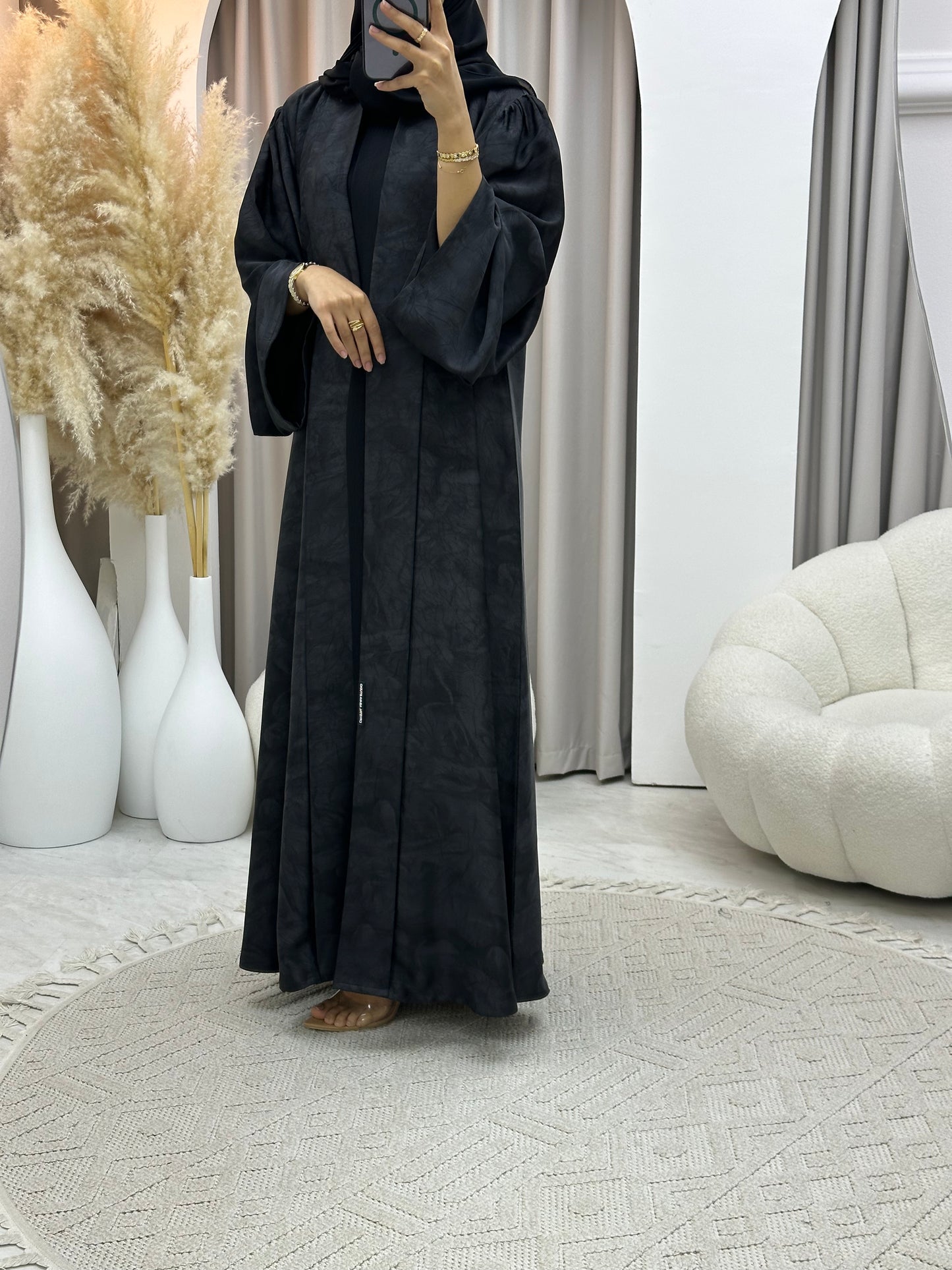 C 0572 Charcoal Black Marble Printed Abaya