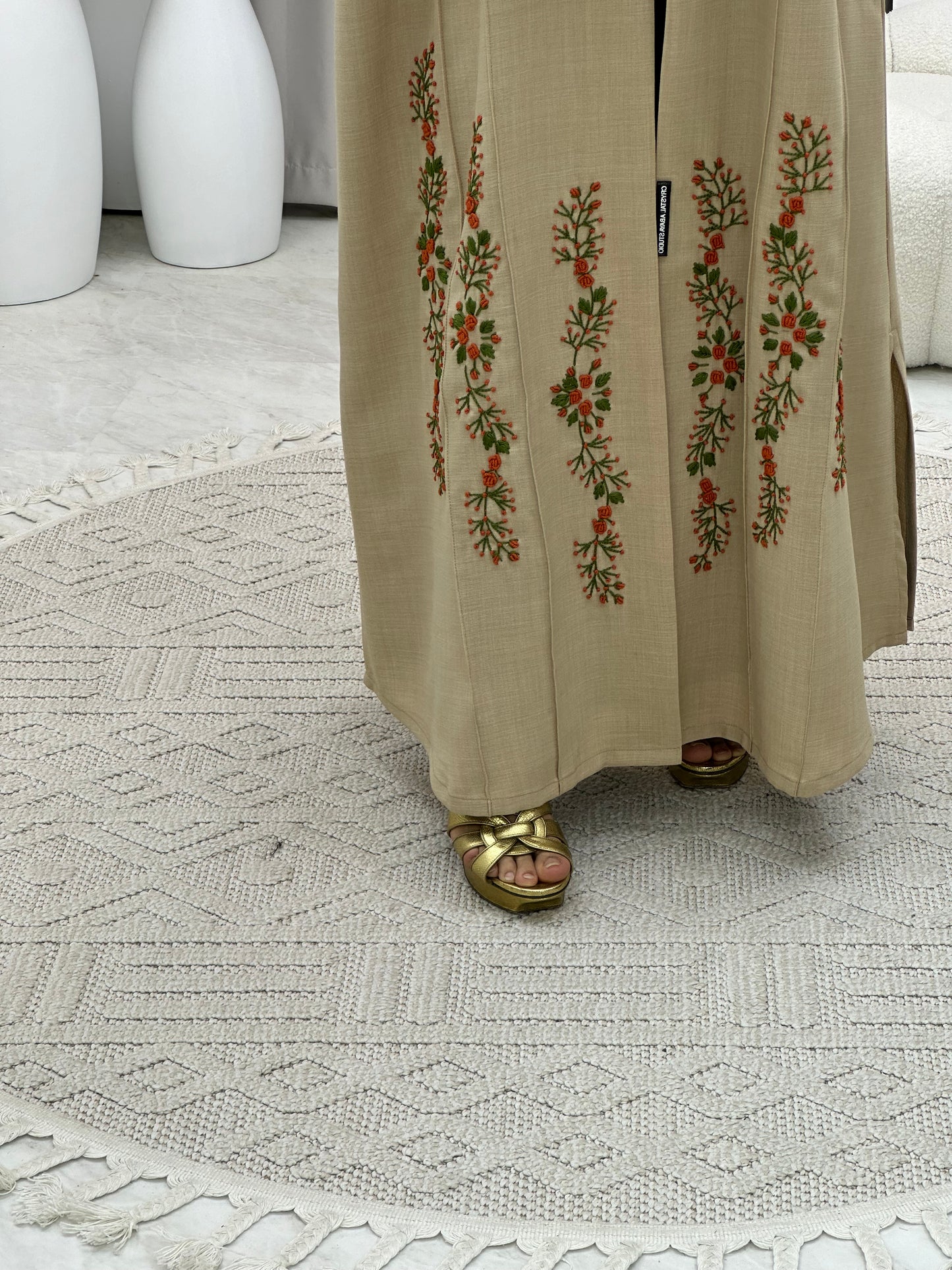 C 0135-02 Beige Embroidery Abaya