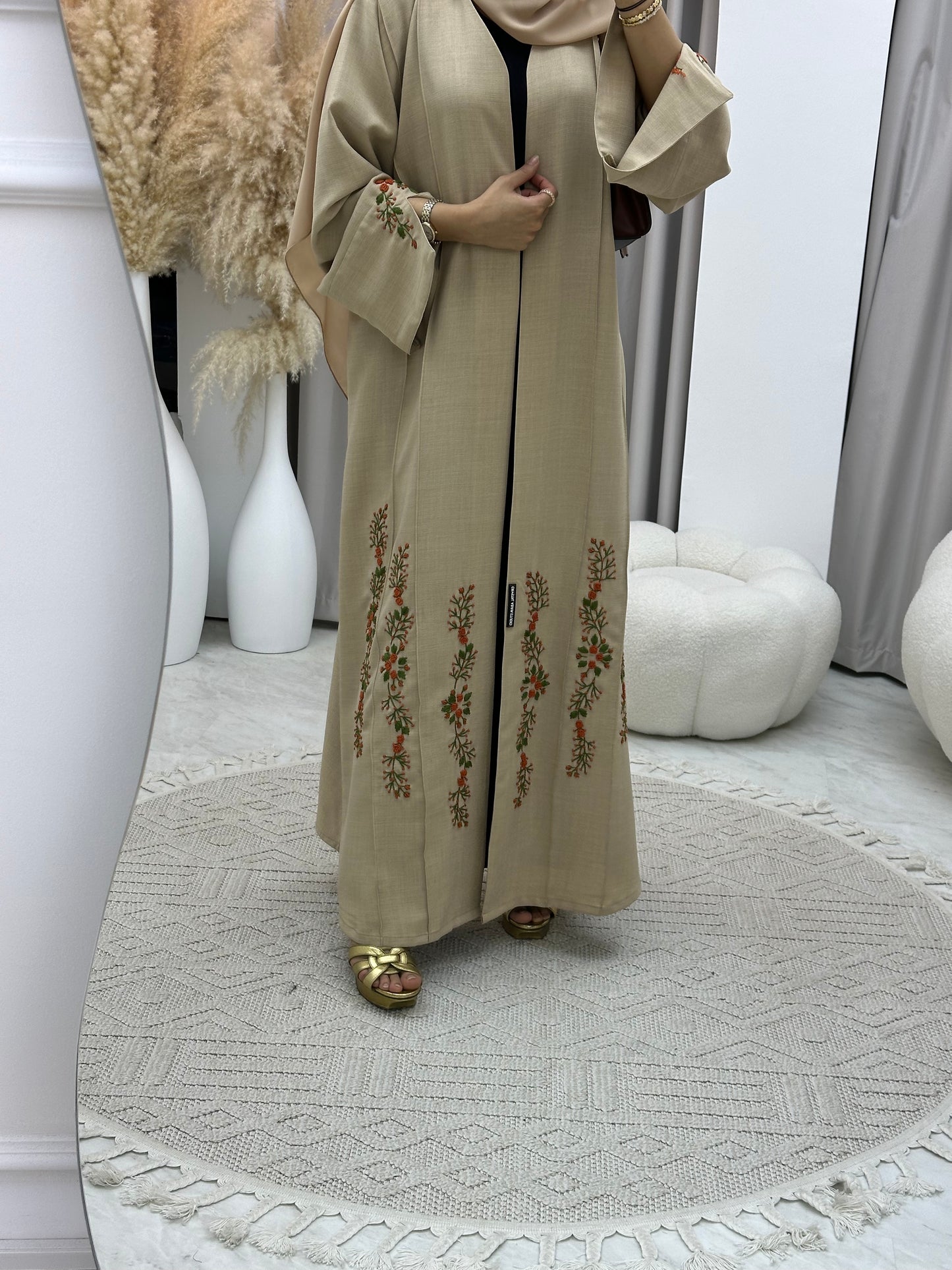 C 0135-02 Beige Embroidery Abaya