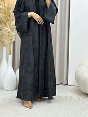 C RTW-U 0572 Charcoal Black Marble Printed Abaya