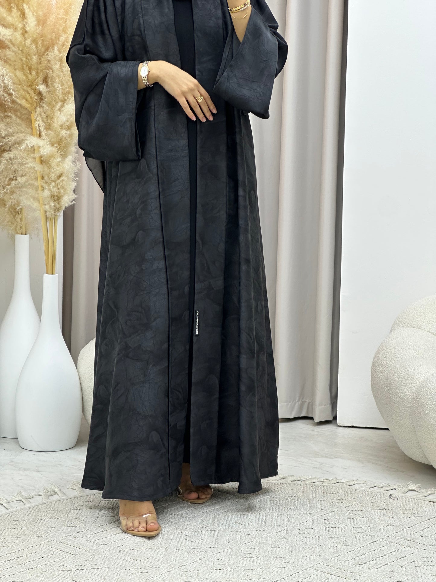 C 0572 Charcoal Black Marble Printed Abaya