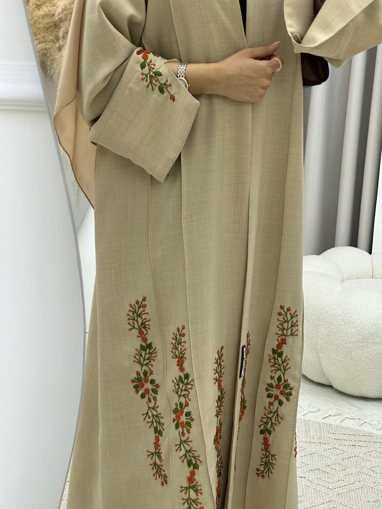 C 0135-02 Beige Embroidery Abaya