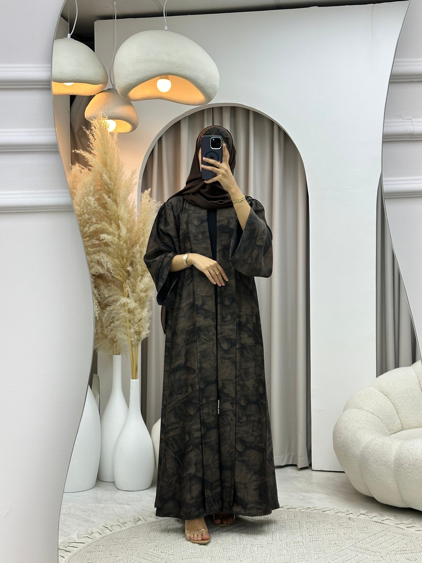 C 0571 Brown Marble Printed Abaya