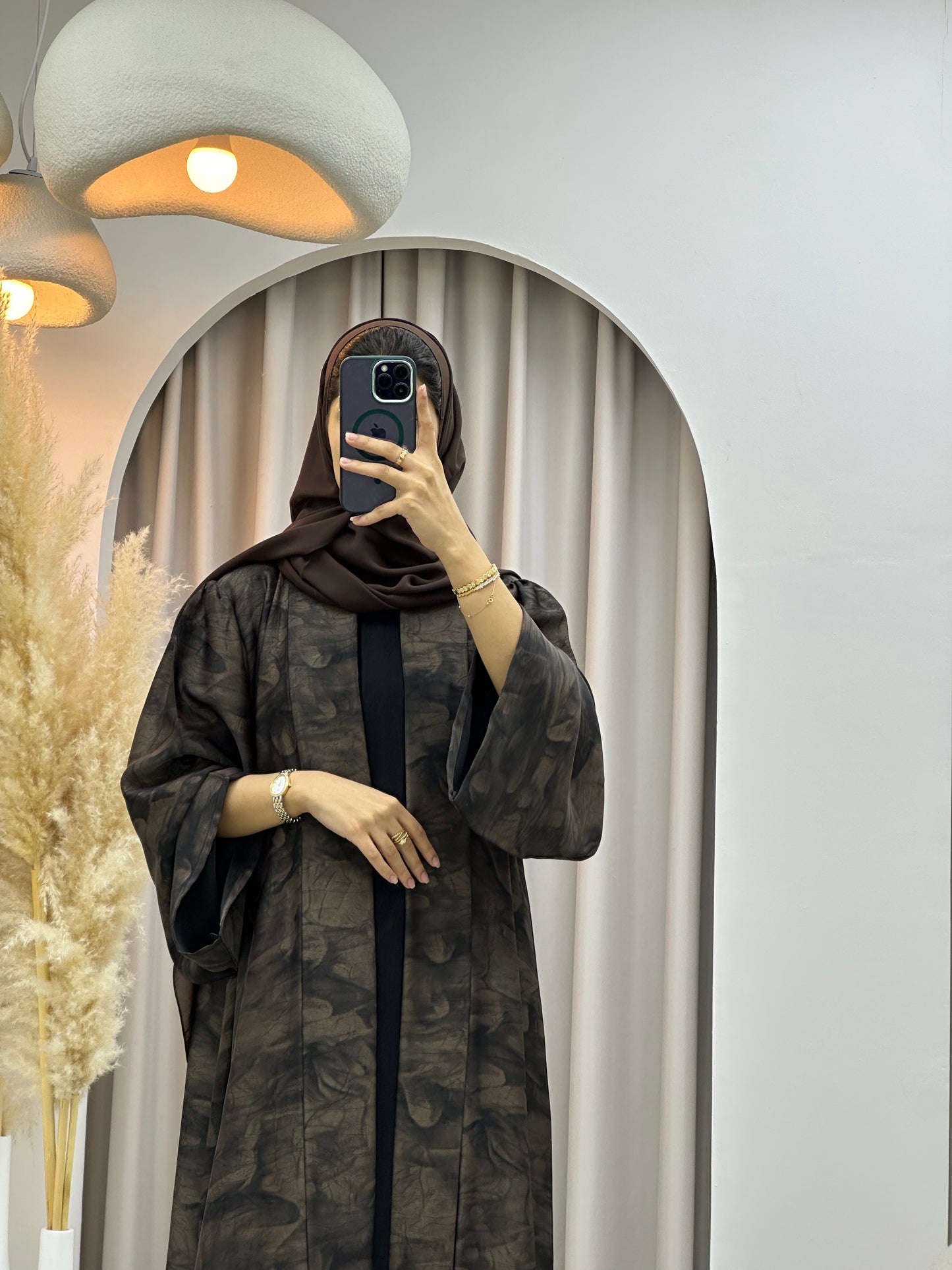 C 0571 Brown Marble Printed Abaya