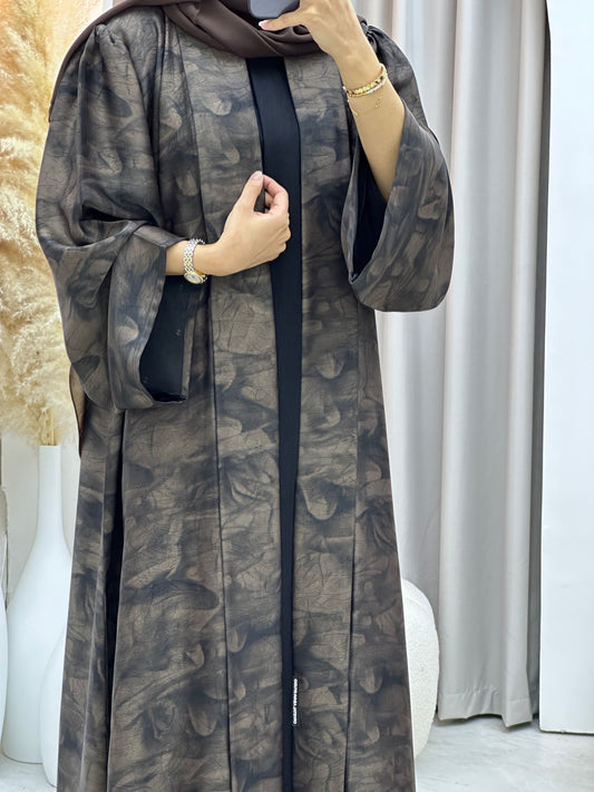 C 0571 Brown Marble Printed Abaya