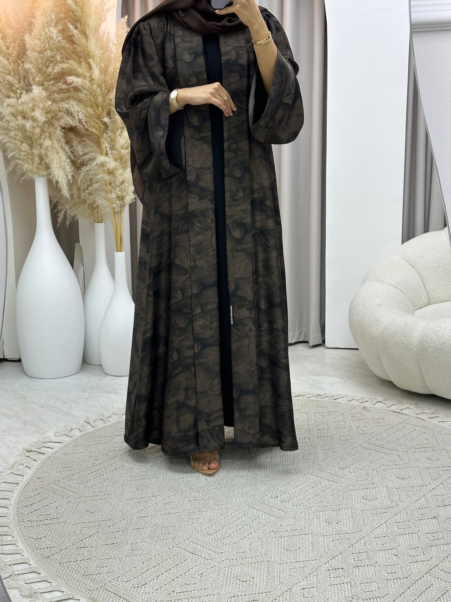 C 0571 Brown Marble Printed Abaya