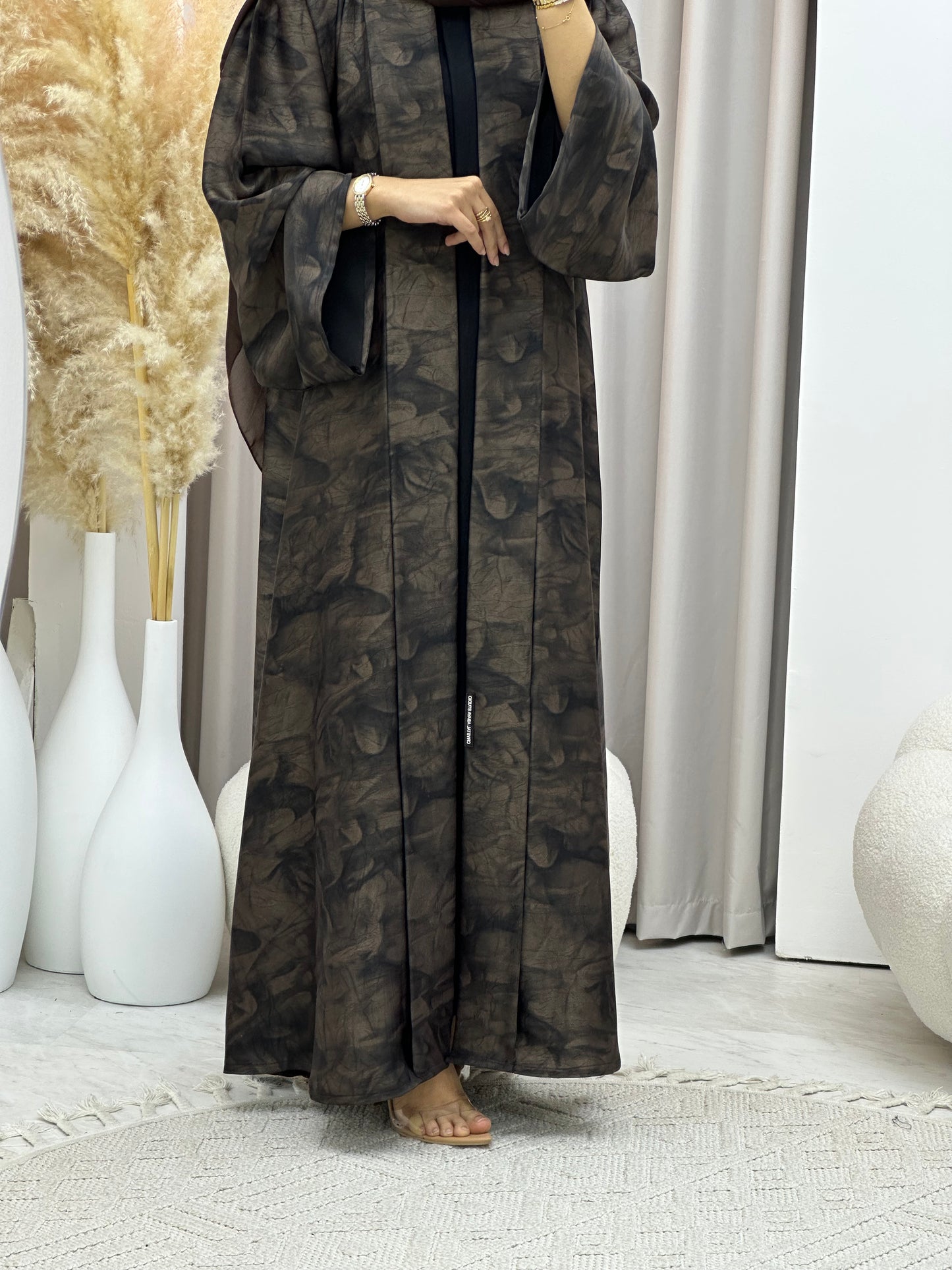 C 0571 Brown Marble Printed Abaya