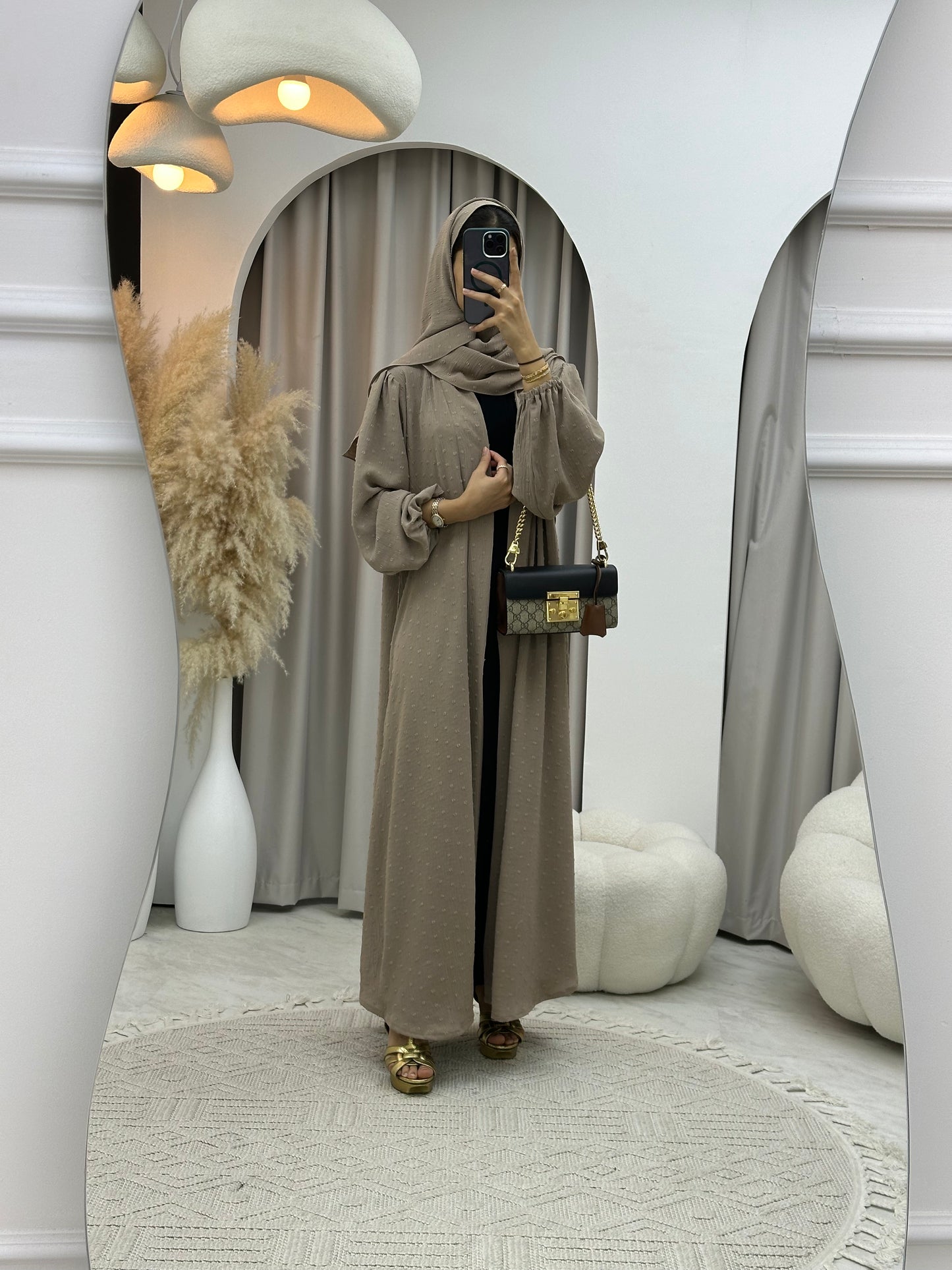 C 0134-03 Light Brown Dots Abaya