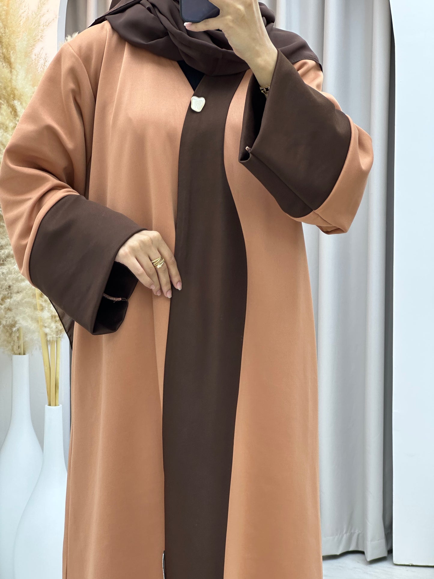 C 0570 Brown Peach Suede Abaya