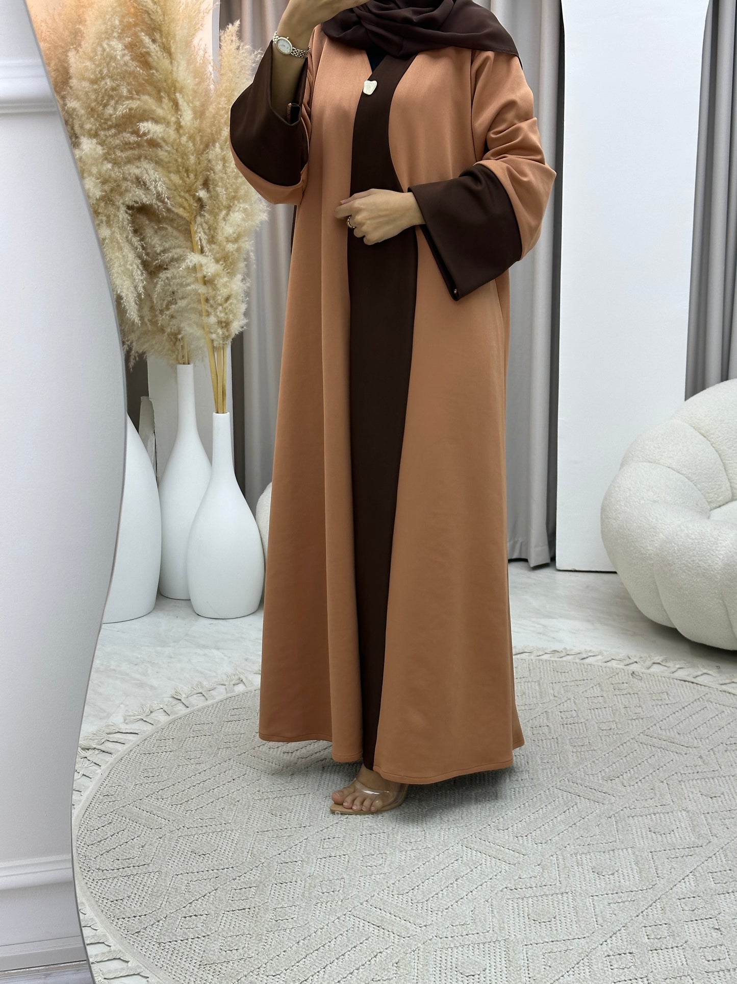 C 0570 Brown Peach Suede Abaya