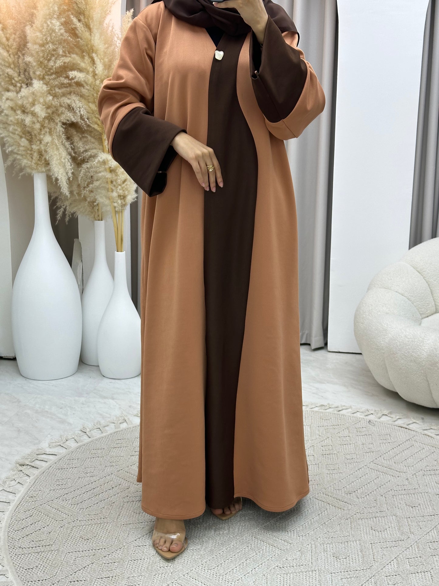 C 0570 Brown Peach Suede Abaya