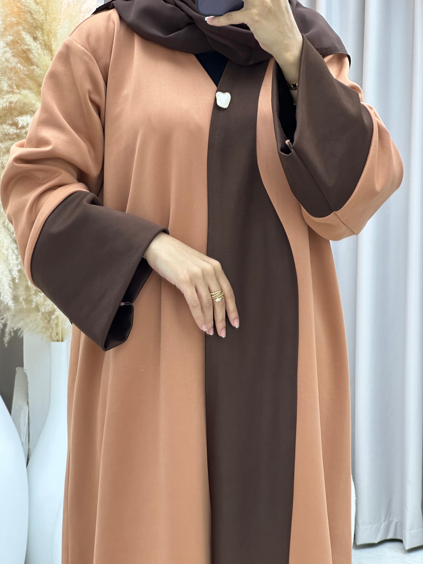 C 0570 Brown Peach Suede Abaya