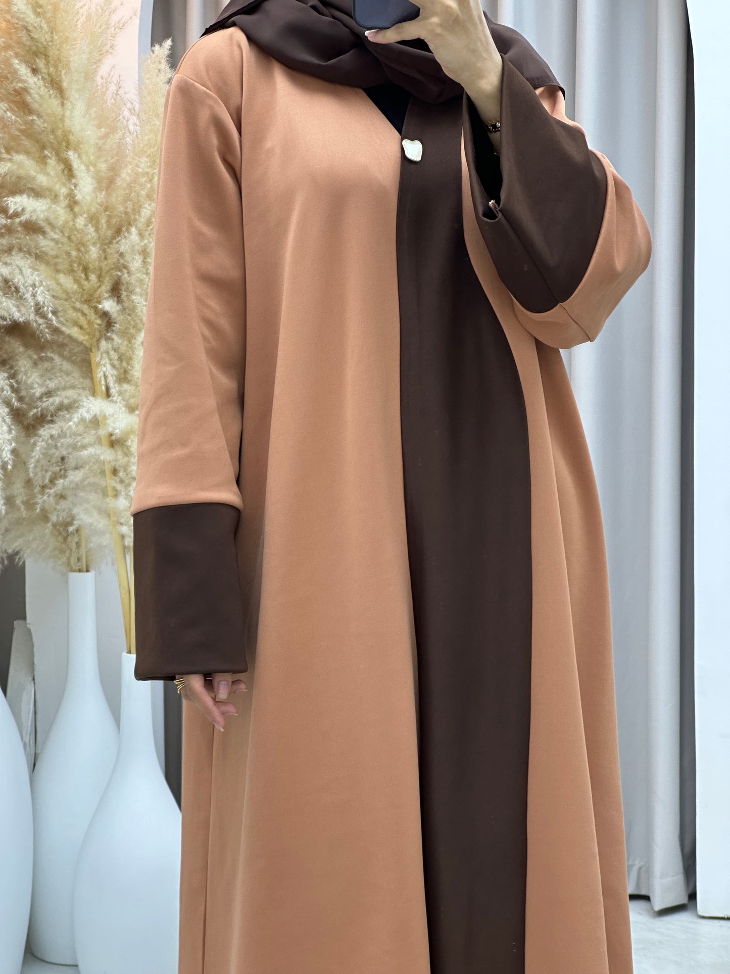 C 0570 Brown Peach Suede Abaya