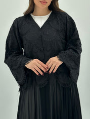 C 1736 Black Crystal Pleated Abaya