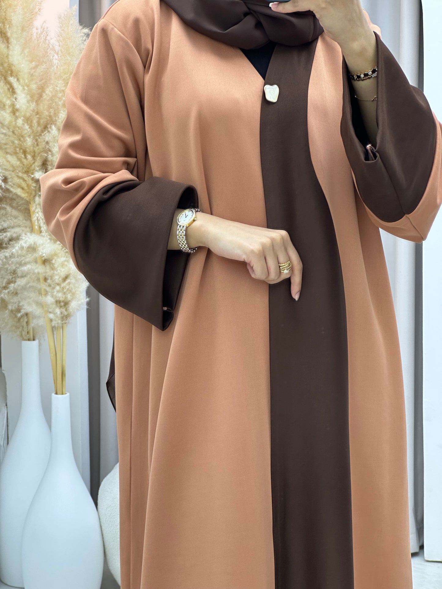 C 0570 Brown Peach Suede Abaya